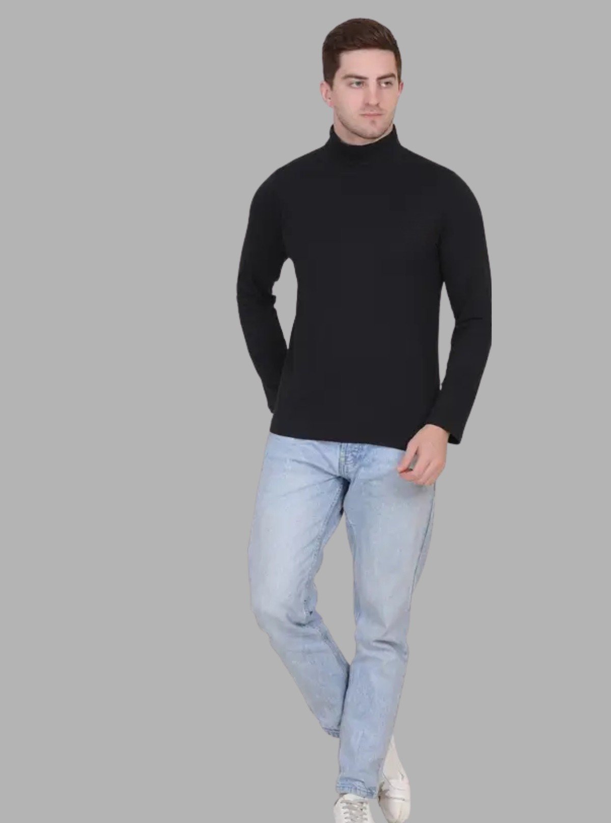 Men's Solid Black High Neck T-Shirt – Stylish Cotton Tee by Boer and Fitch - Boer and Fitch