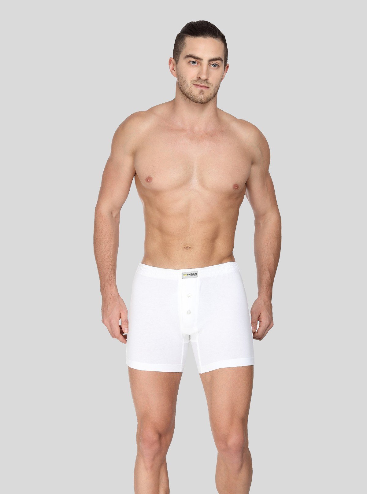 Men’s Solid White Buttoned Trunks | Soft Cotton Stretch Innerwear - Boer and Fitch