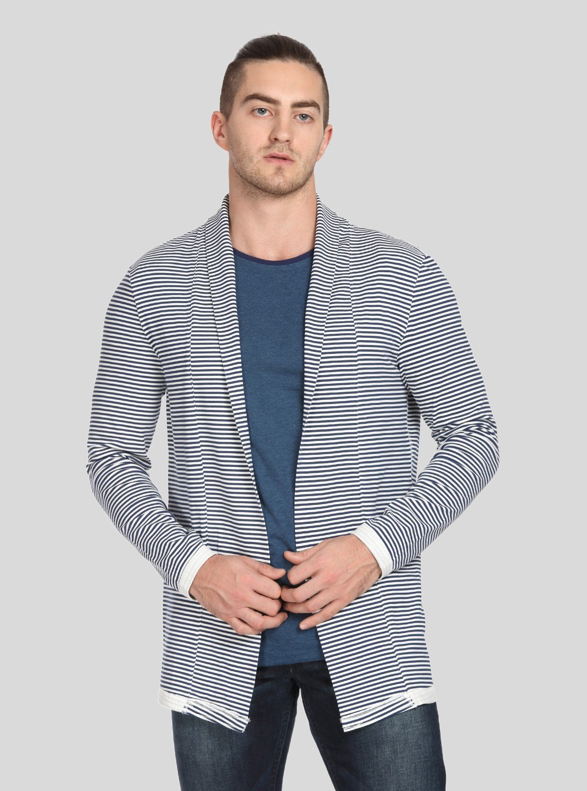 Men’s Striped Jersey Cardigan – Lightweight Style with Urban Edge - Boer and Fitch