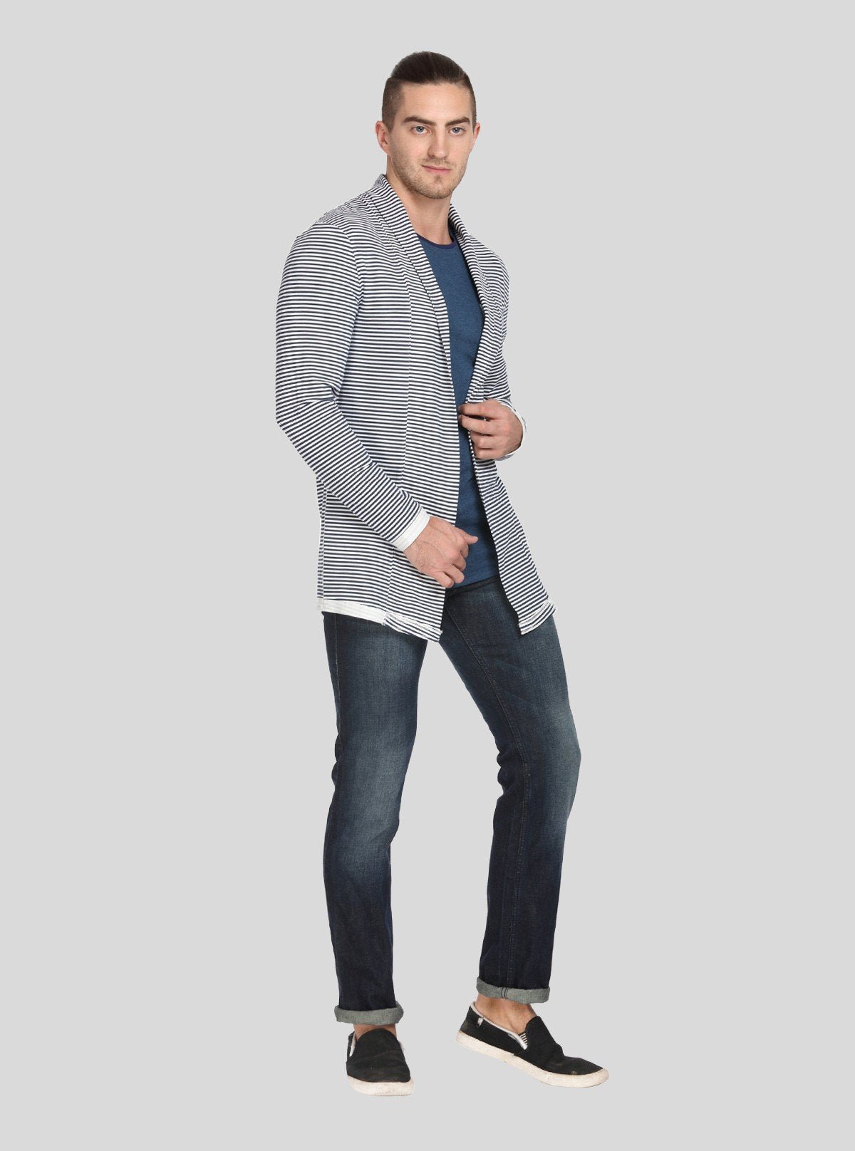 Men’s Striped Jersey Cardigan – Lightweight Style with Urban Edge - Boer and Fitch