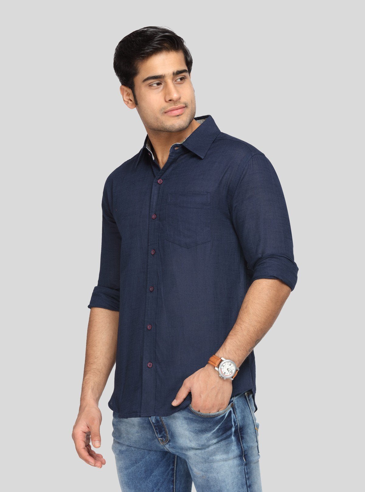 Men’s Stylish Blue Slim Fit Full Sleeve Shirt – Elegant Smart Casual by Boer & Fitch - Boer and Fitch