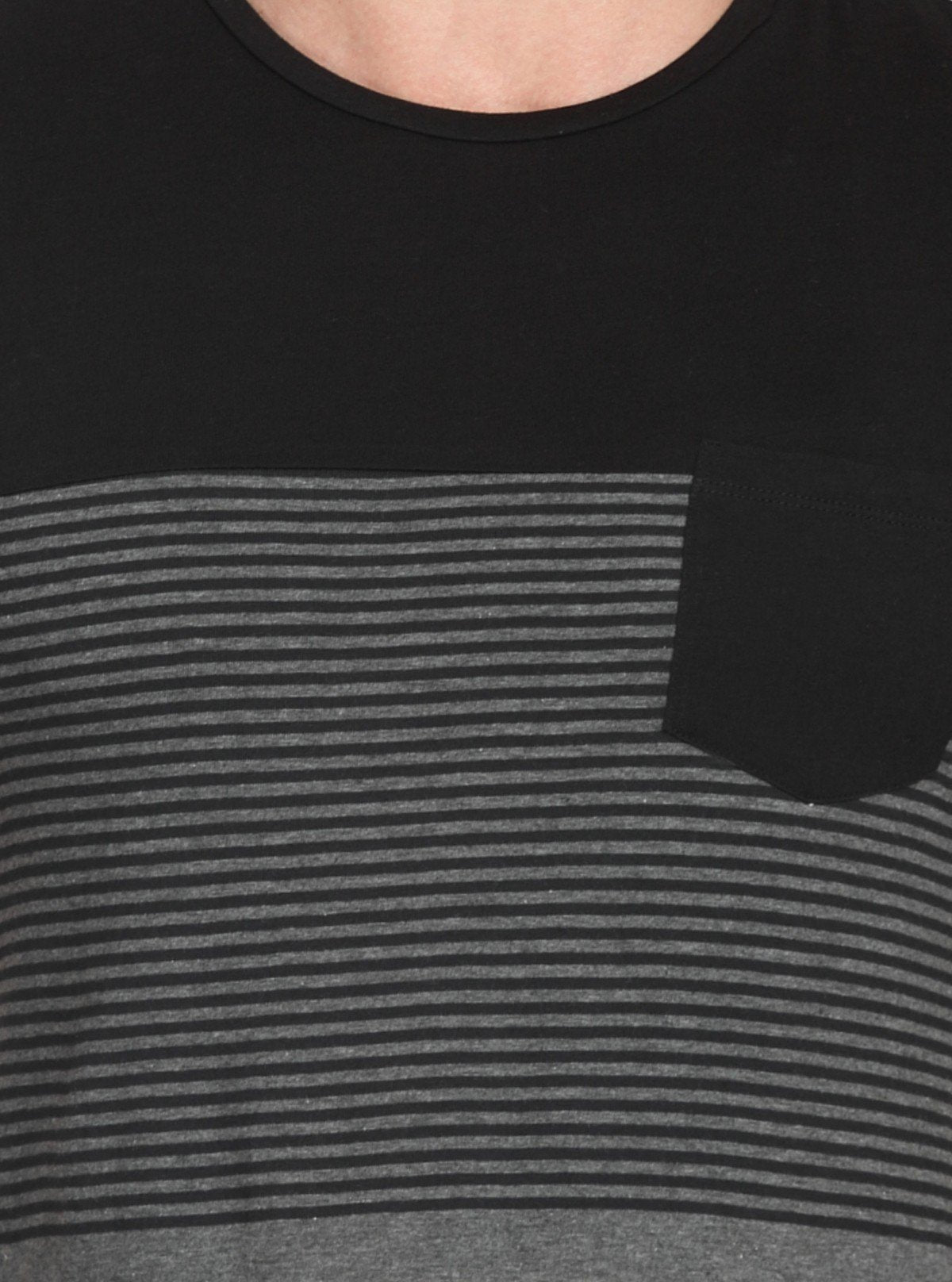 Men’s Textured Black Round Neck T-Shirt with Patch Pocket – Stylish Minimalism - Boer and Fitch