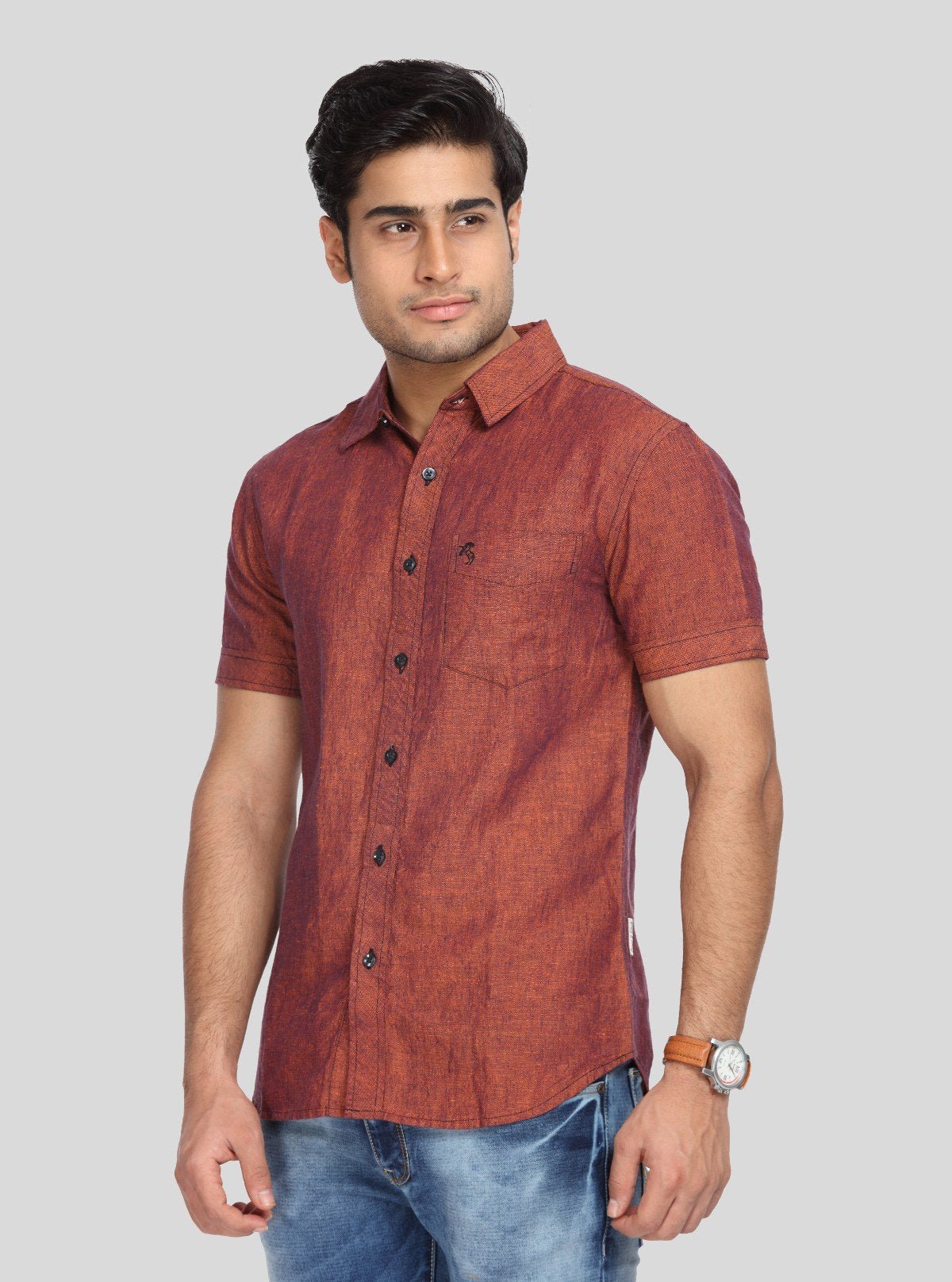 Men's Tinted Brown Linen Blended Shirt – Lightweight, Breathable, Stylish - Boer and Fitch