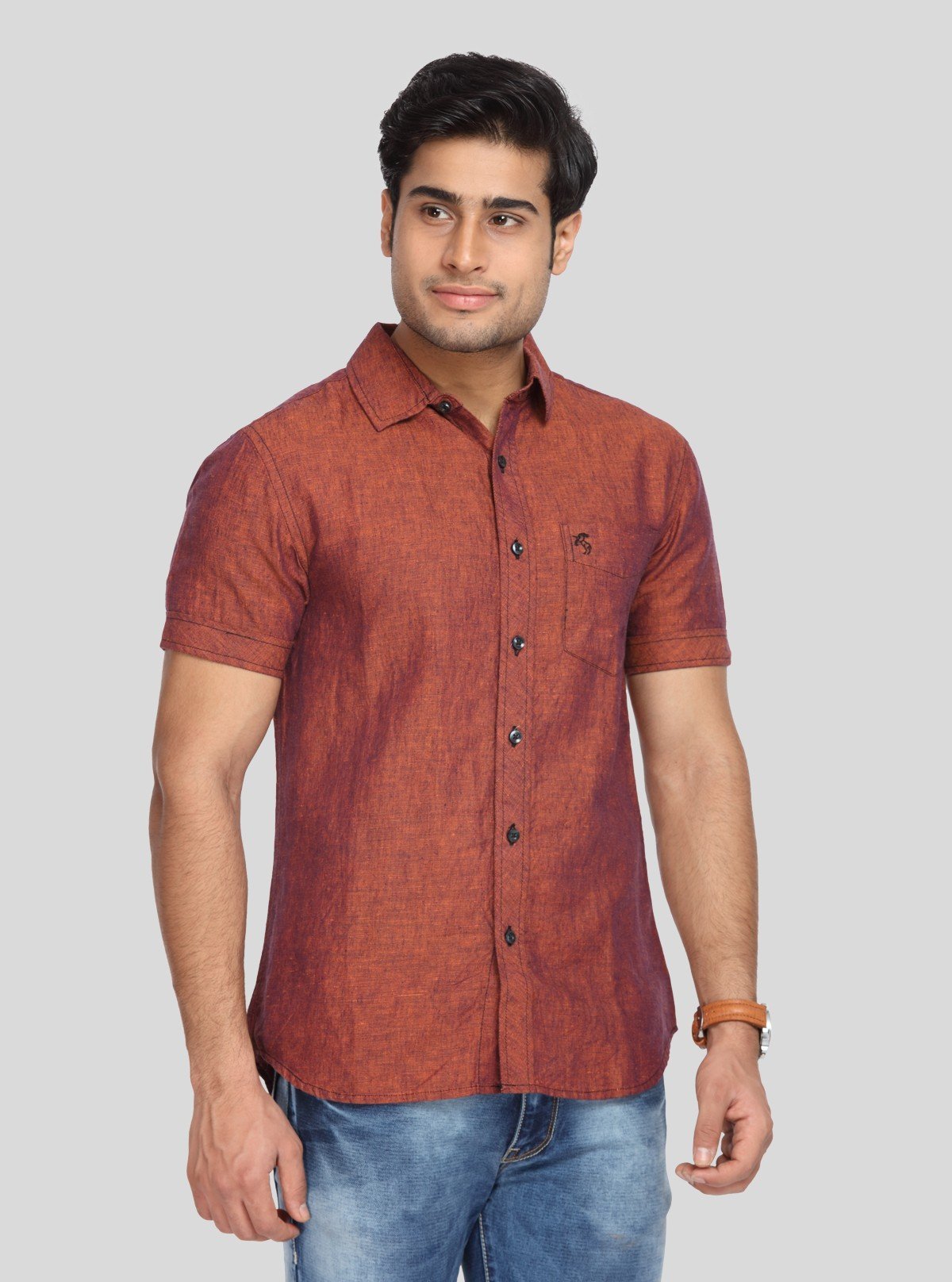 Men's Tinted Brown Linen Blended Shirt – Lightweight, Breathable, Stylish - Boer and Fitch