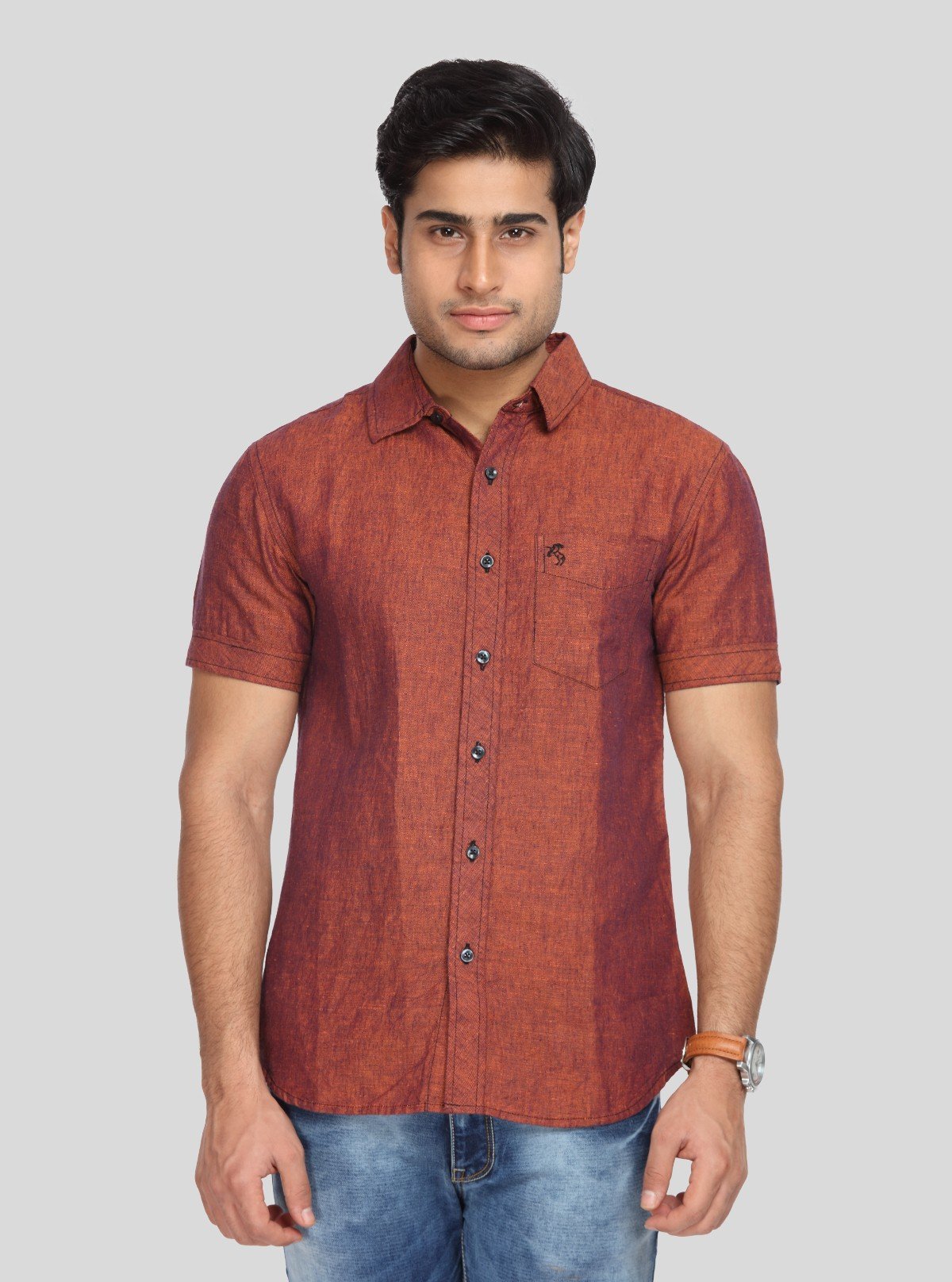 Men's Tinted Brown Linen Blended Shirt – Lightweight, Breathable, Stylish - Boer and Fitch