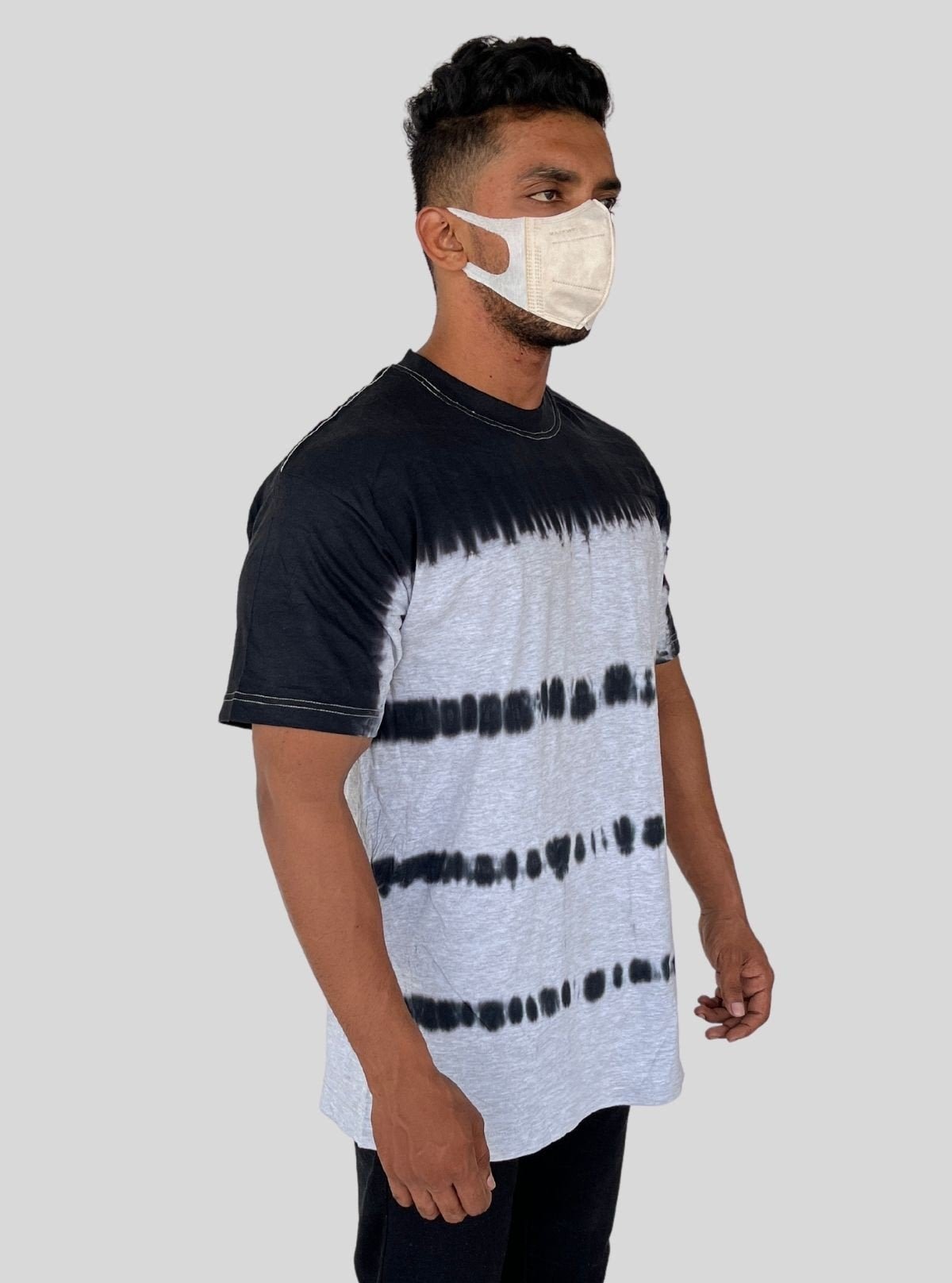 Men’s Tinted White and Black Tie and Dye T‑Shirt – Urban Streetwear Cotton Tee - Boer and Fitch
