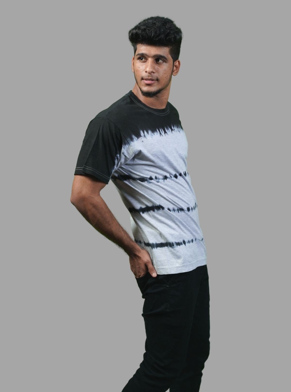Men’s Tinted White and Black Tie and Dye T‑Shirt – Urban Streetwear Cotton Tee - Boer and Fitch