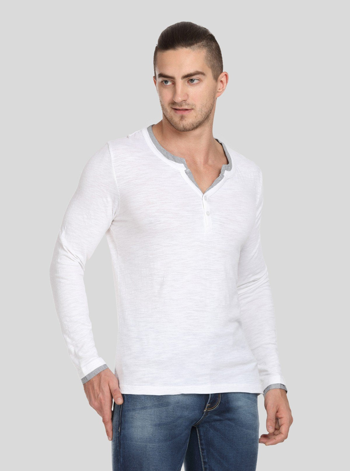 Men’s Tinted White Henley T-Shirt – Classic Style with a Modern Twist - Boer and Fitch