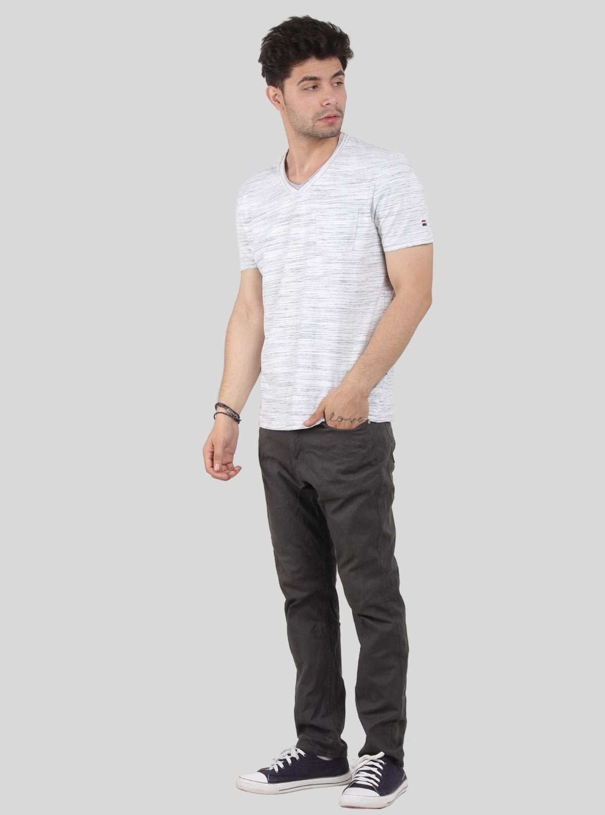 Men's Tinted White Slub V - Neck T-Shirt – Designer Texture & Modern Fit - Boer and Fitch