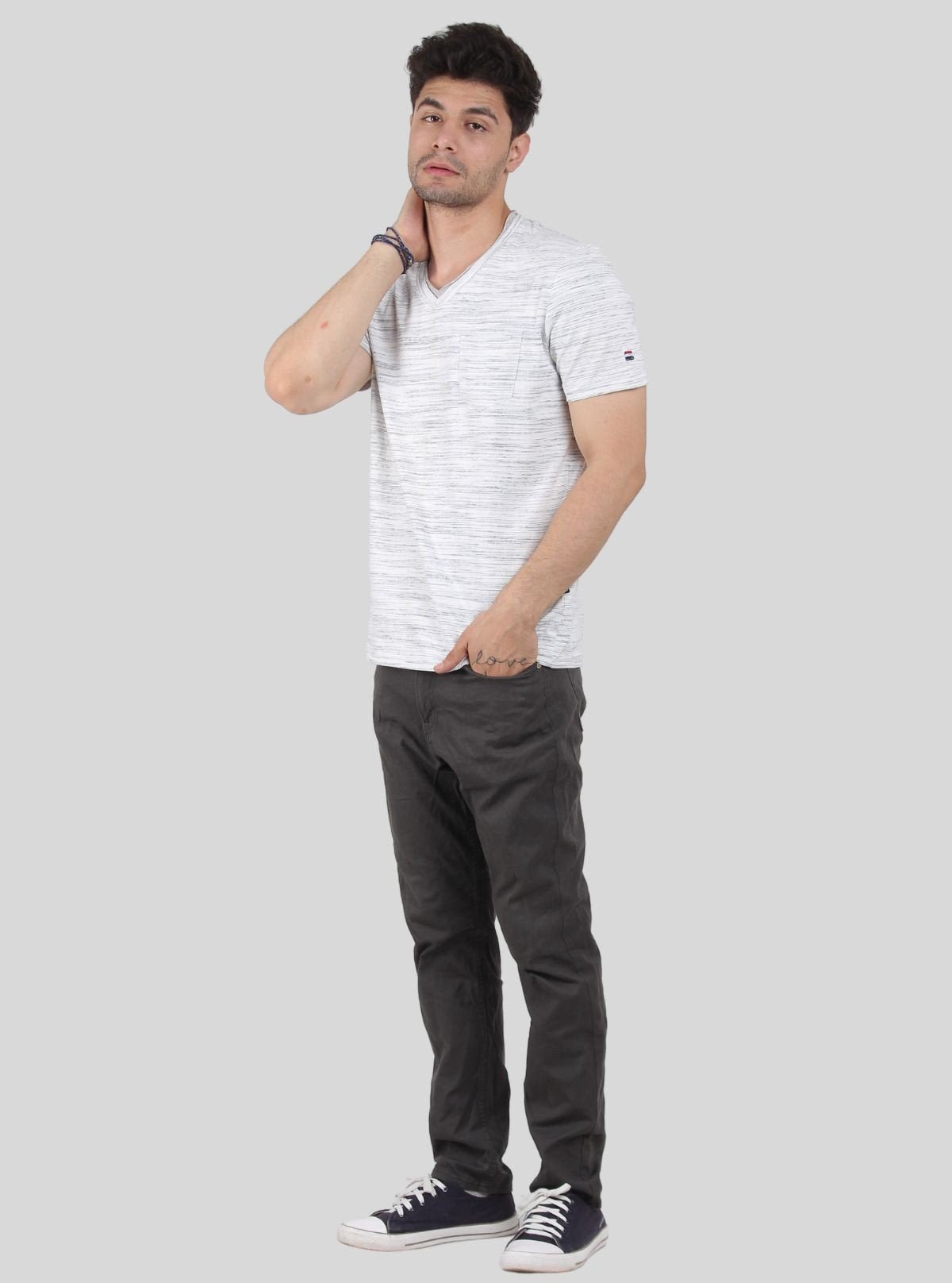 Men's Tinted White Slub V - Neck T-Shirt – Designer Texture & Modern Fit - Boer and Fitch