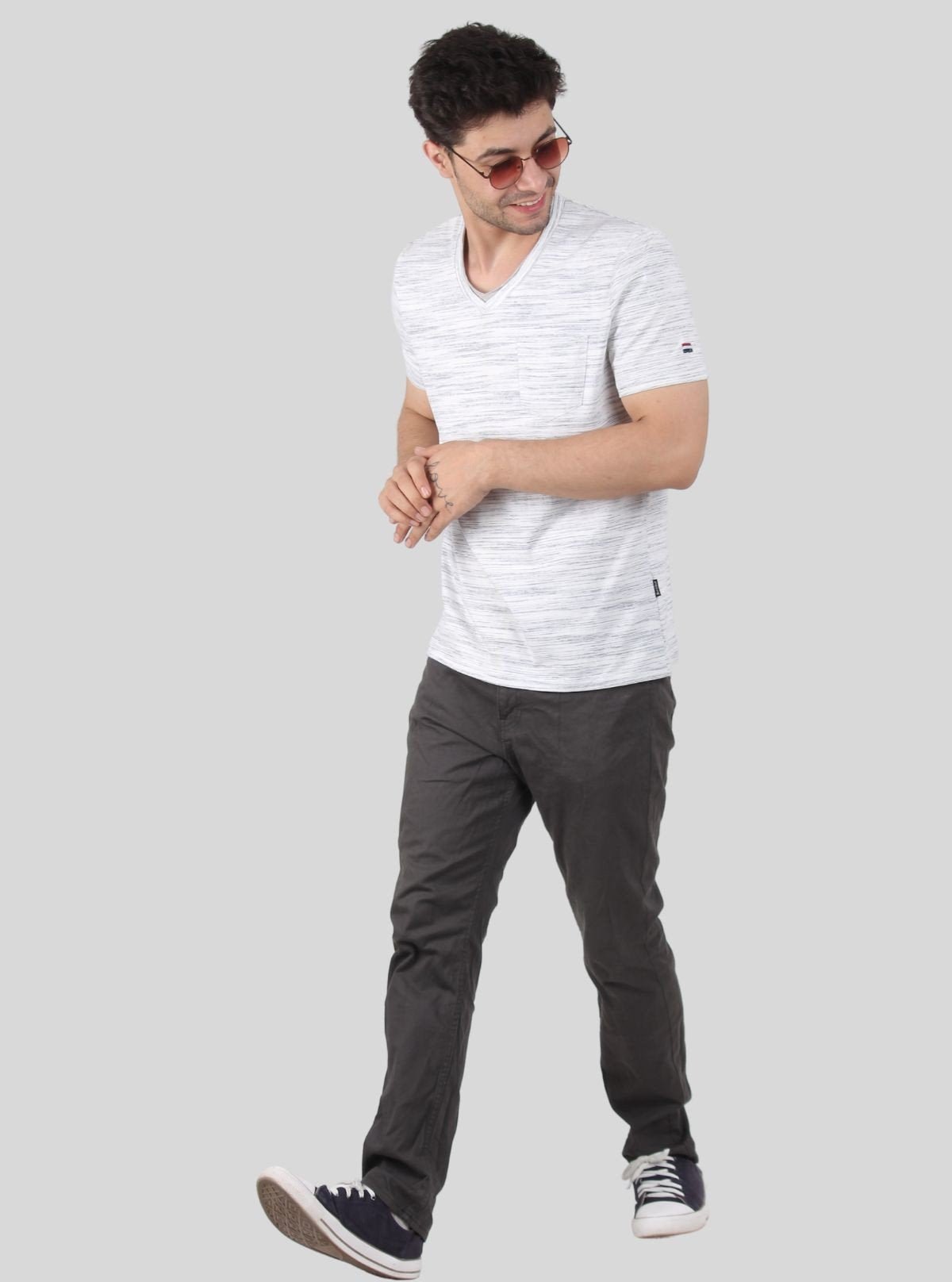 Men's Tinted White Slub V - Neck T-Shirt – Designer Texture & Modern Fit - Boer and Fitch