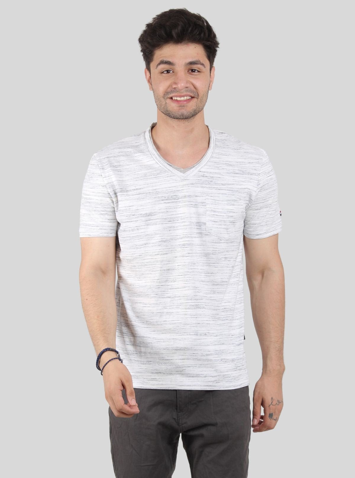 Men's Tinted White Slub V - Neck T-Shirt – Designer Texture & Modern Fit - Boer and Fitch
