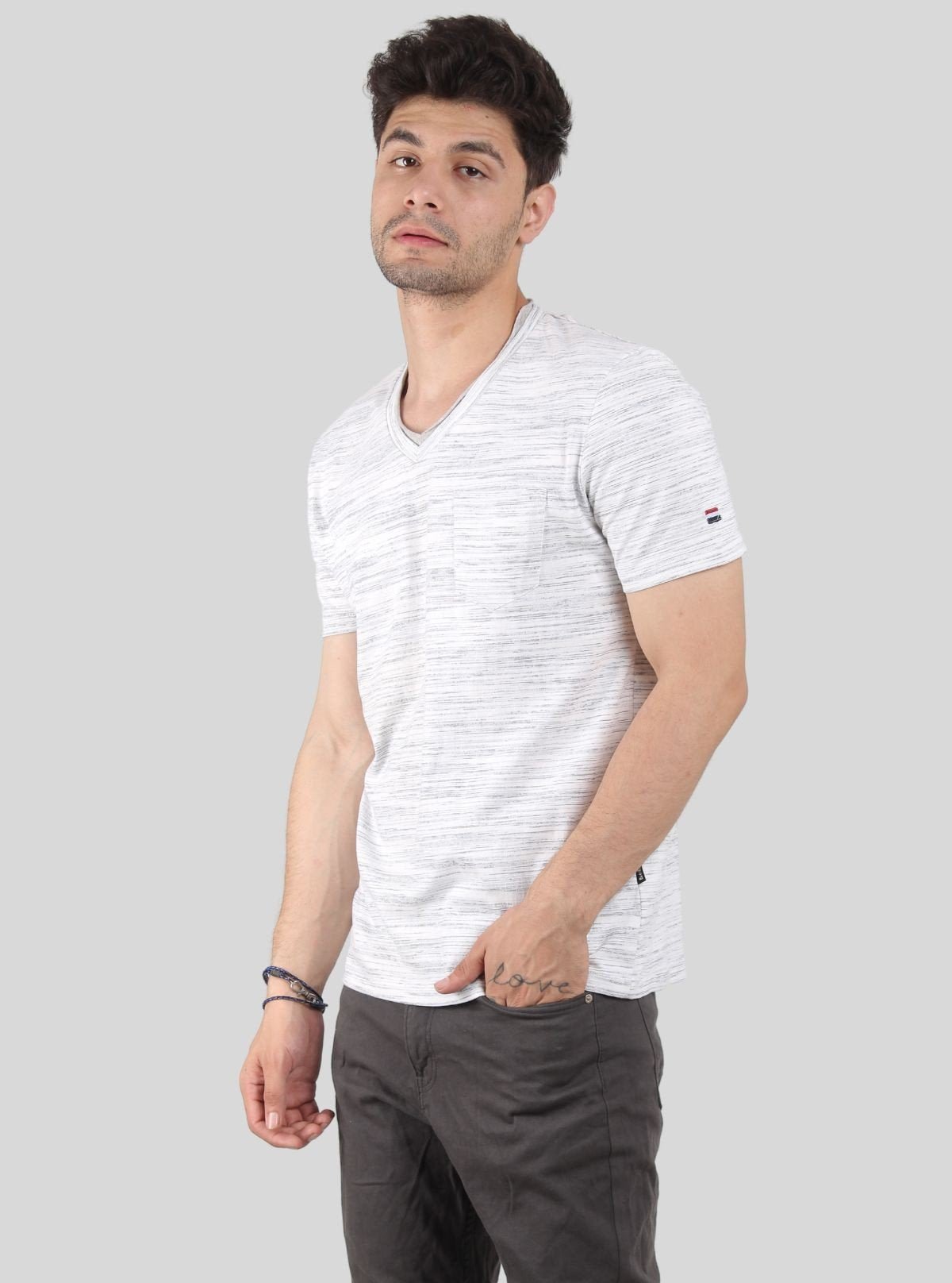 Men's Tinted White Slub V - Neck T-Shirt – Designer Texture & Modern Fit - Boer and Fitch