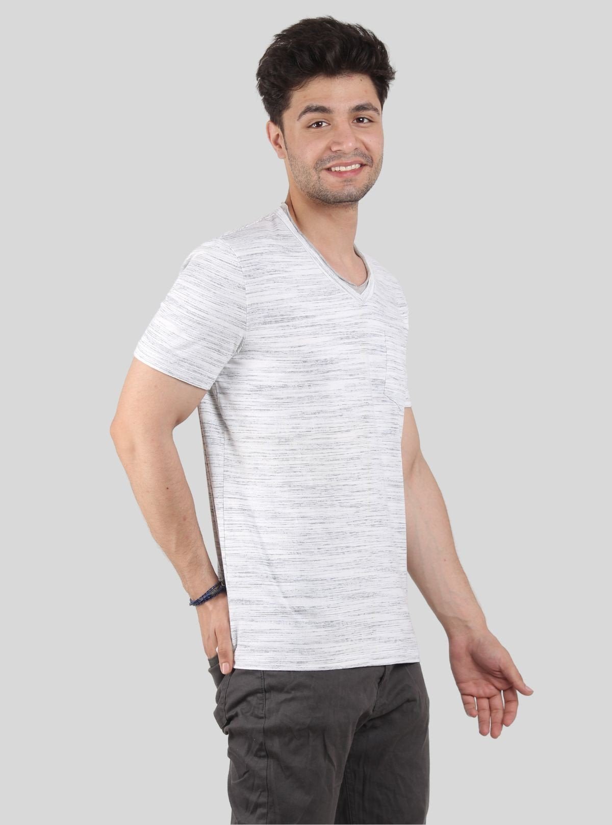 Men's Tinted White Slub V - Neck T-Shirt – Designer Texture & Modern Fit - Boer and Fitch