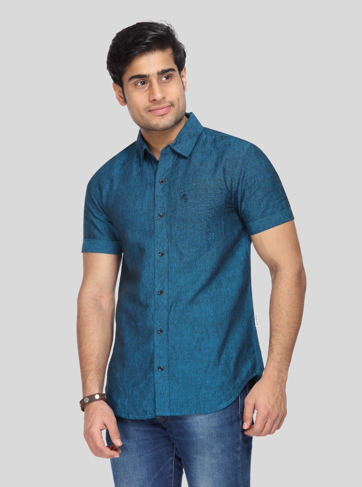 Men's Turquoise Blue Linen Blended Shirt – Vibrant, Breezy & Smart Casual - Boer and Fitch