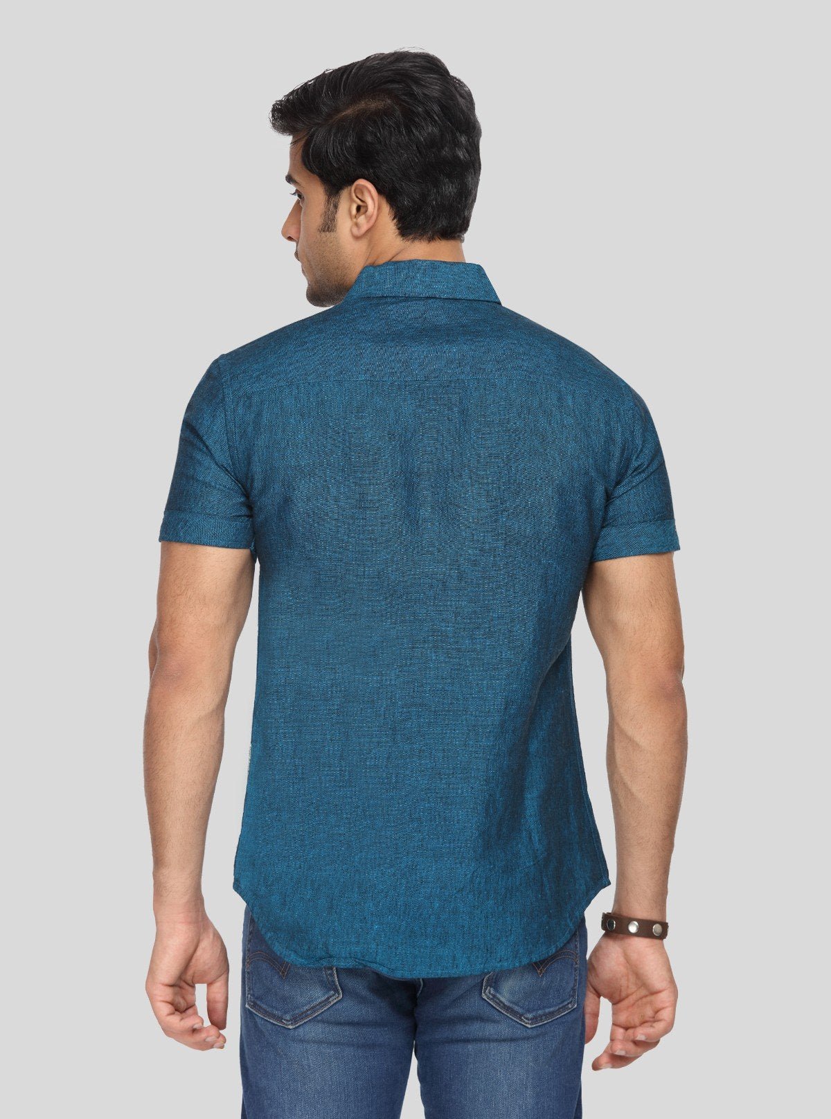 Men's Turquoise Blue Linen Blended Shirt – Vibrant, Breezy & Smart Casual - Boer and Fitch