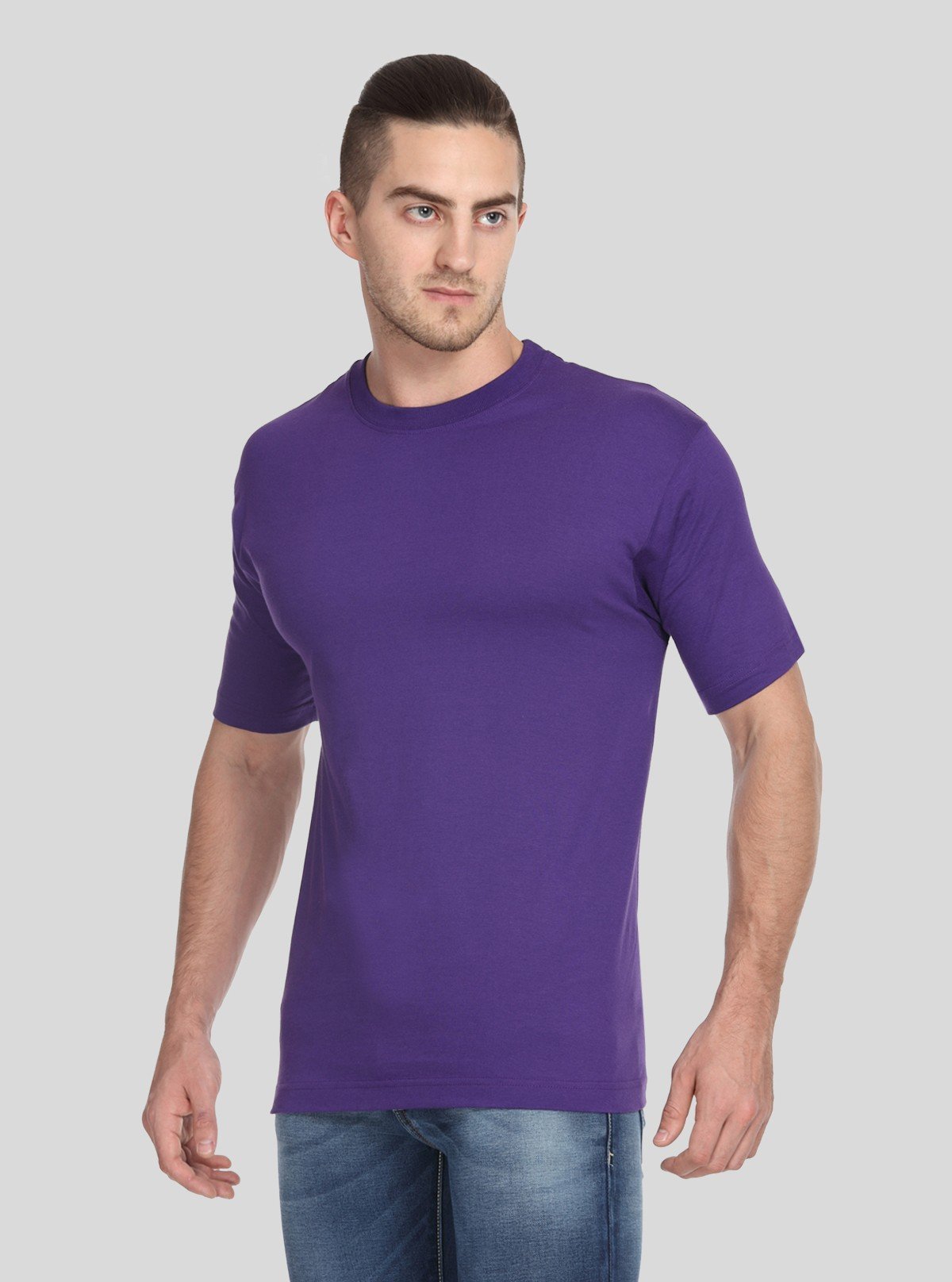 Men's Violet Basic Crew Neck T-Shirt – Bold Hue, Everyday Comfort - Boer and Fitch