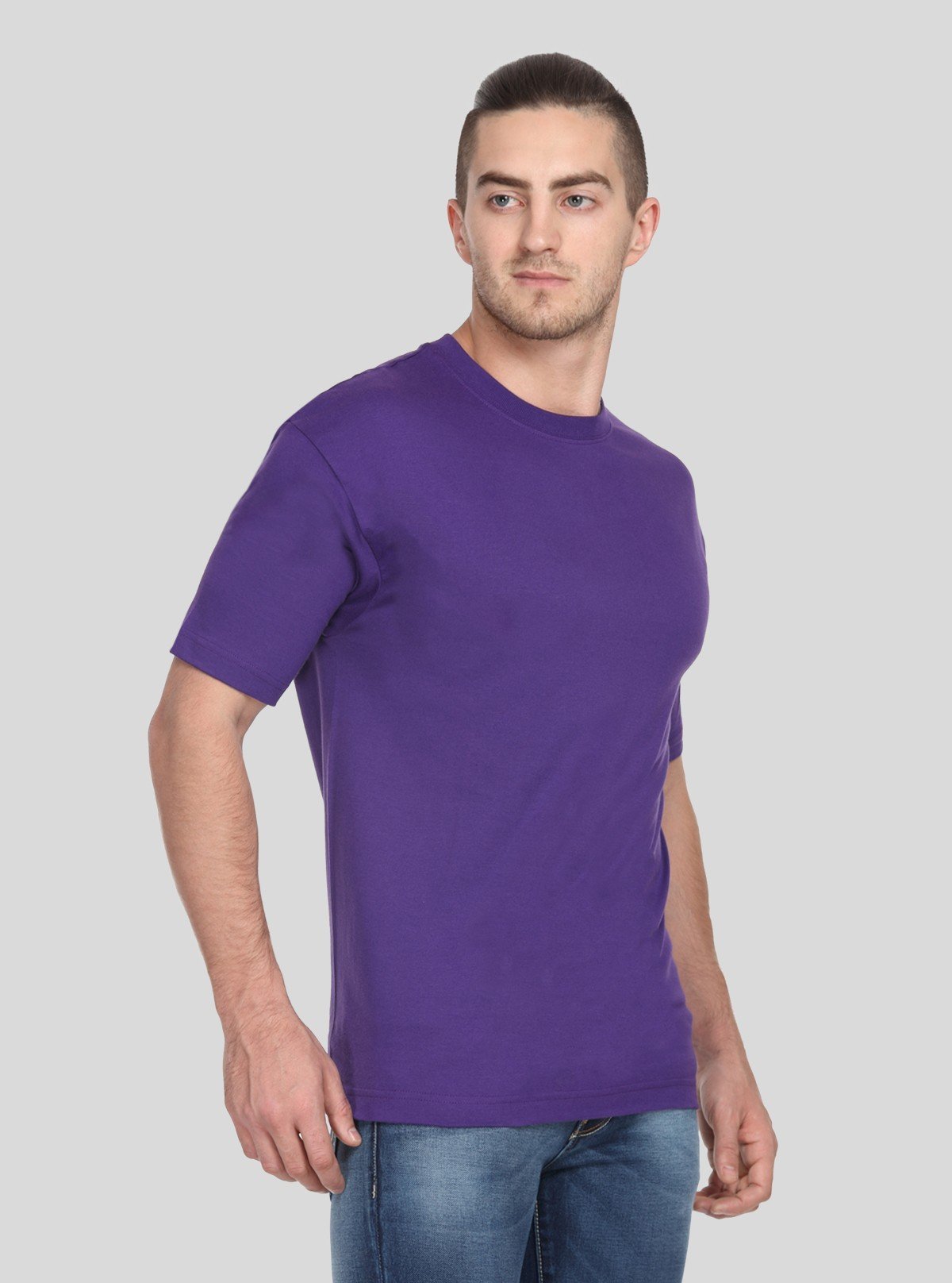 Men's Violet Basic Crew Neck T-Shirt – Bold Hue, Everyday Comfort - Boer and Fitch