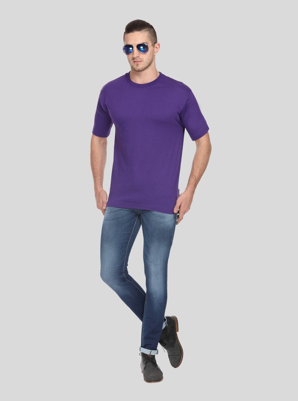 Men's Violet Basic Crew Neck T-Shirt – Bold Hue, Everyday Comfort - Boer and Fitch