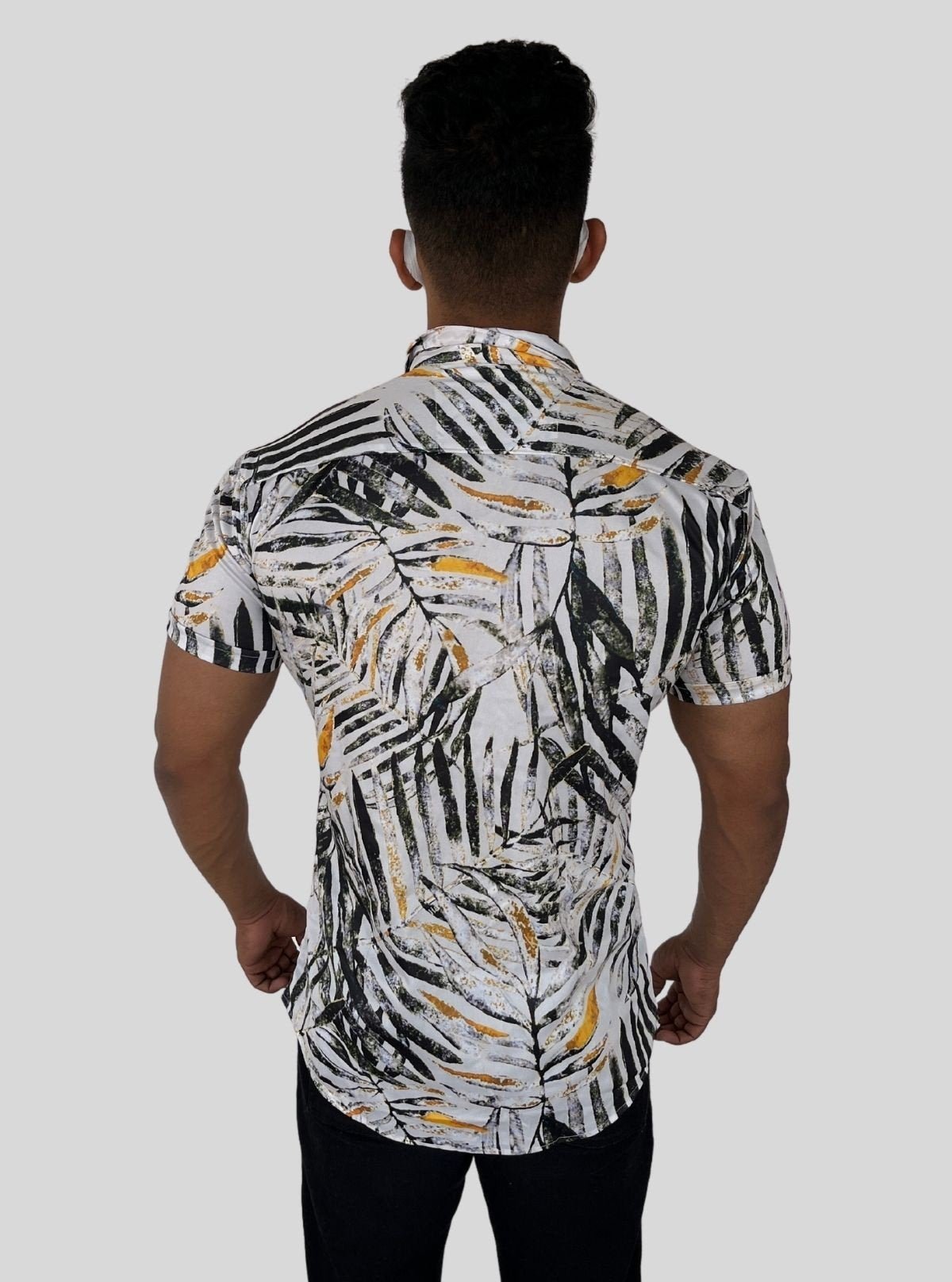 Men’s White Bamboo Leaves Printed Poly Shirt – Tropical Vibe by Boer & Fitch - Boer and Fitch