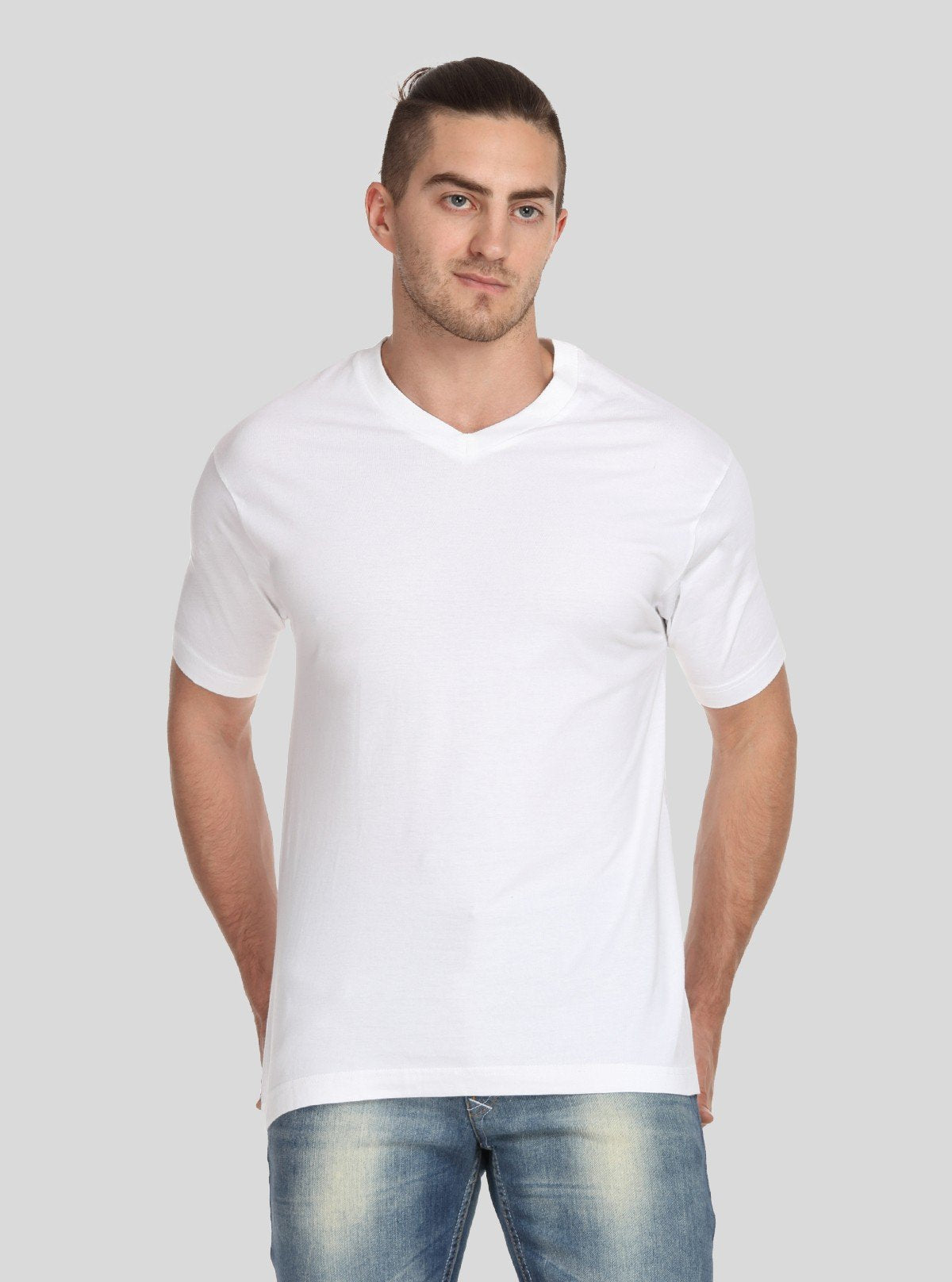 Men’s White Basic V - Neck T-Shirt – Classic Cotton Tee for Everyday Wear - Boer and Fitch