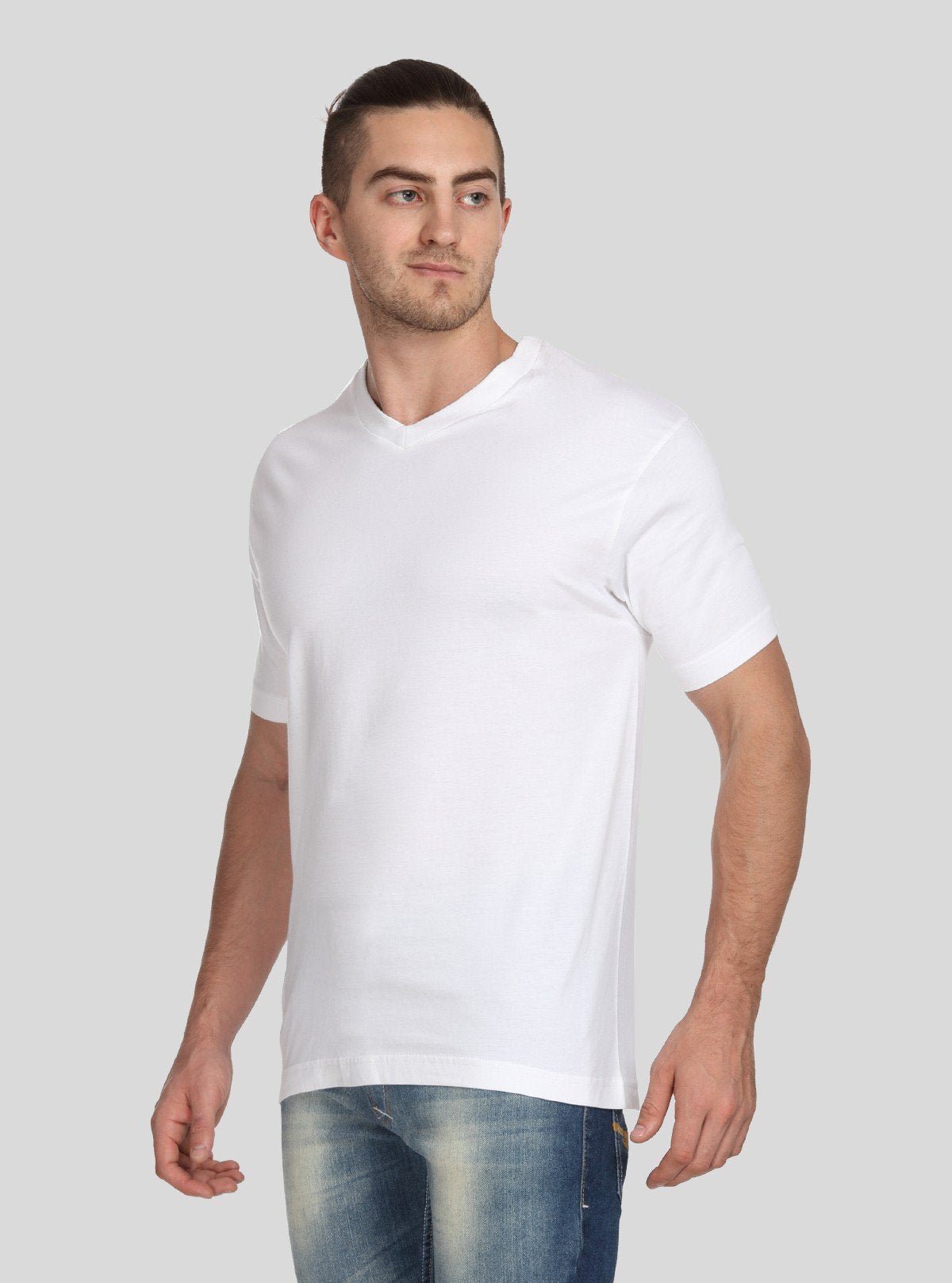 Men’s White Basic V - Neck T-Shirt – Classic Cotton Tee for Everyday Wear - Boer and Fitch