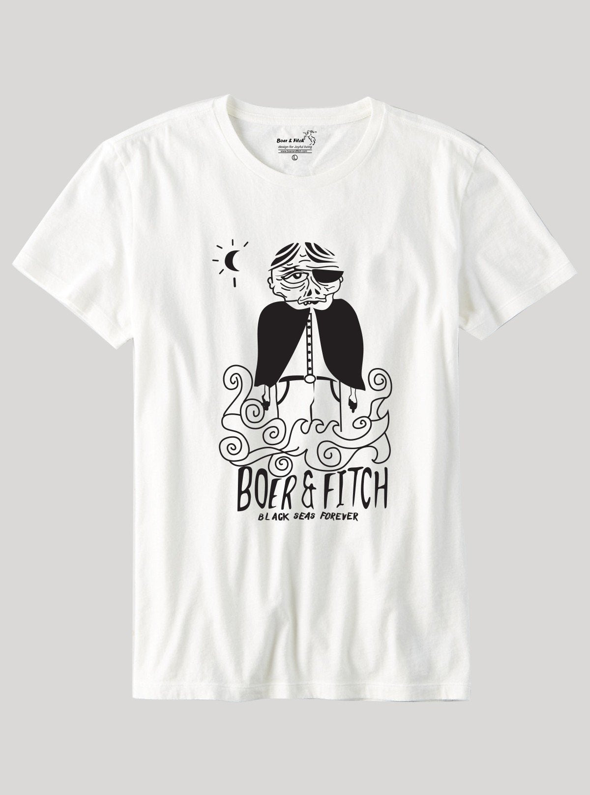 Men's White Crew Neck T-Shirt with Devil Print in 100% Cotton Jersey - Boer and Fitch