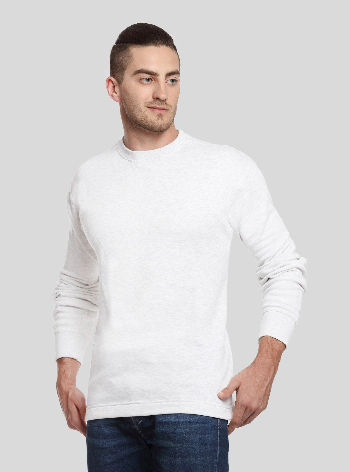 Men’s White Melange Fleece Sweatshirt – Classic Warmth with a Modern Edge - Boer and Fitch