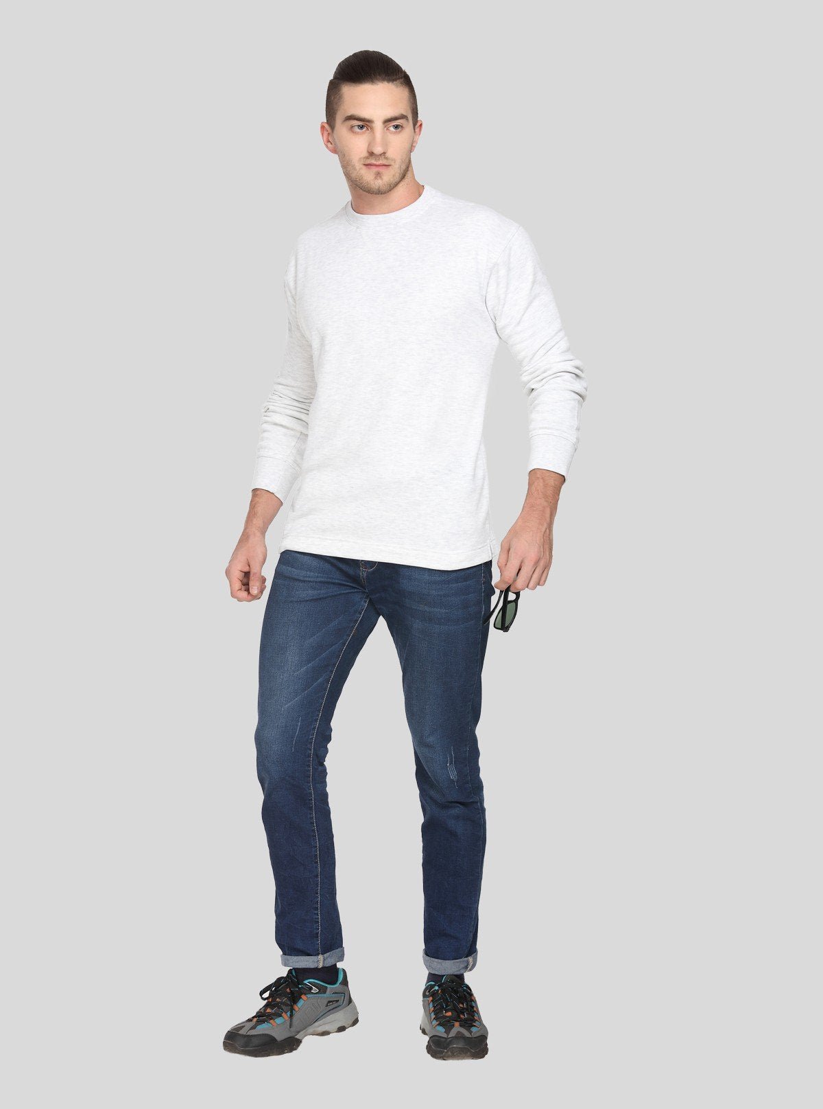 Men’s White Melange Fleece Sweatshirt – Classic Warmth with a Modern Edge - Boer and Fitch