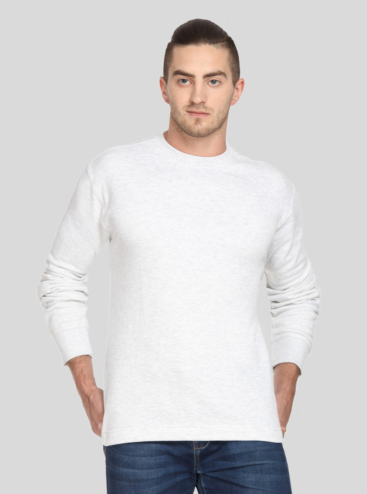 Men’s White Melange Fleece Sweatshirt – Classic Warmth with a Modern Edge - Boer and Fitch