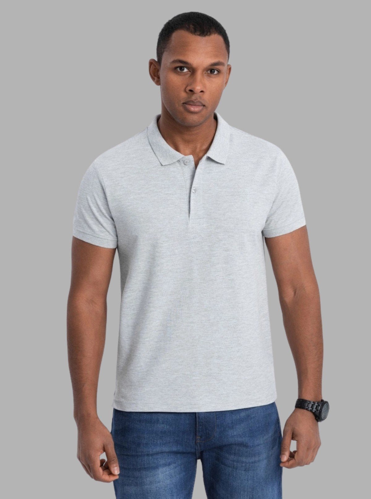 Men’s White Melange Polo T-Shirt with Collar & Cuff | 100% Cotton Piqué Knit | Boer & Fitch - Boer and Fitch