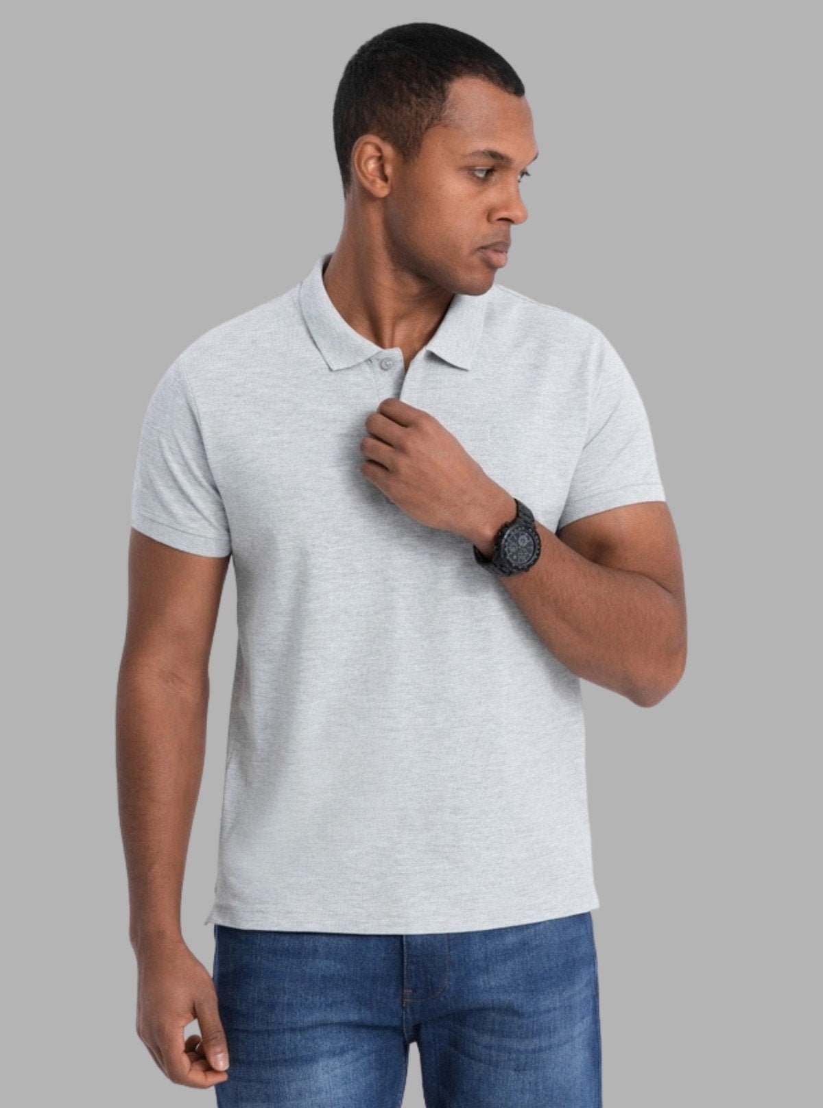 Men’s White Melange Polo T-Shirt with Collar & Cuff | 100% Cotton Piqué Knit | Boer & Fitch - Boer and Fitch