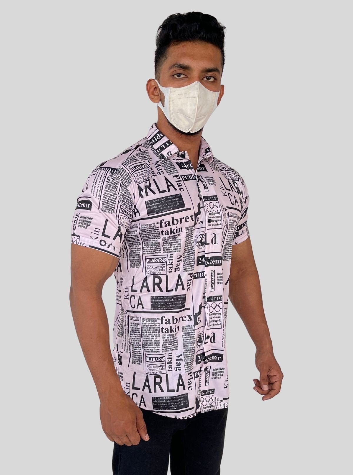 Men’s White Newspaper Print Poly Shirt – Trendy Slim Fit Casualwear by Boer & Fitch - Boer and Fitch