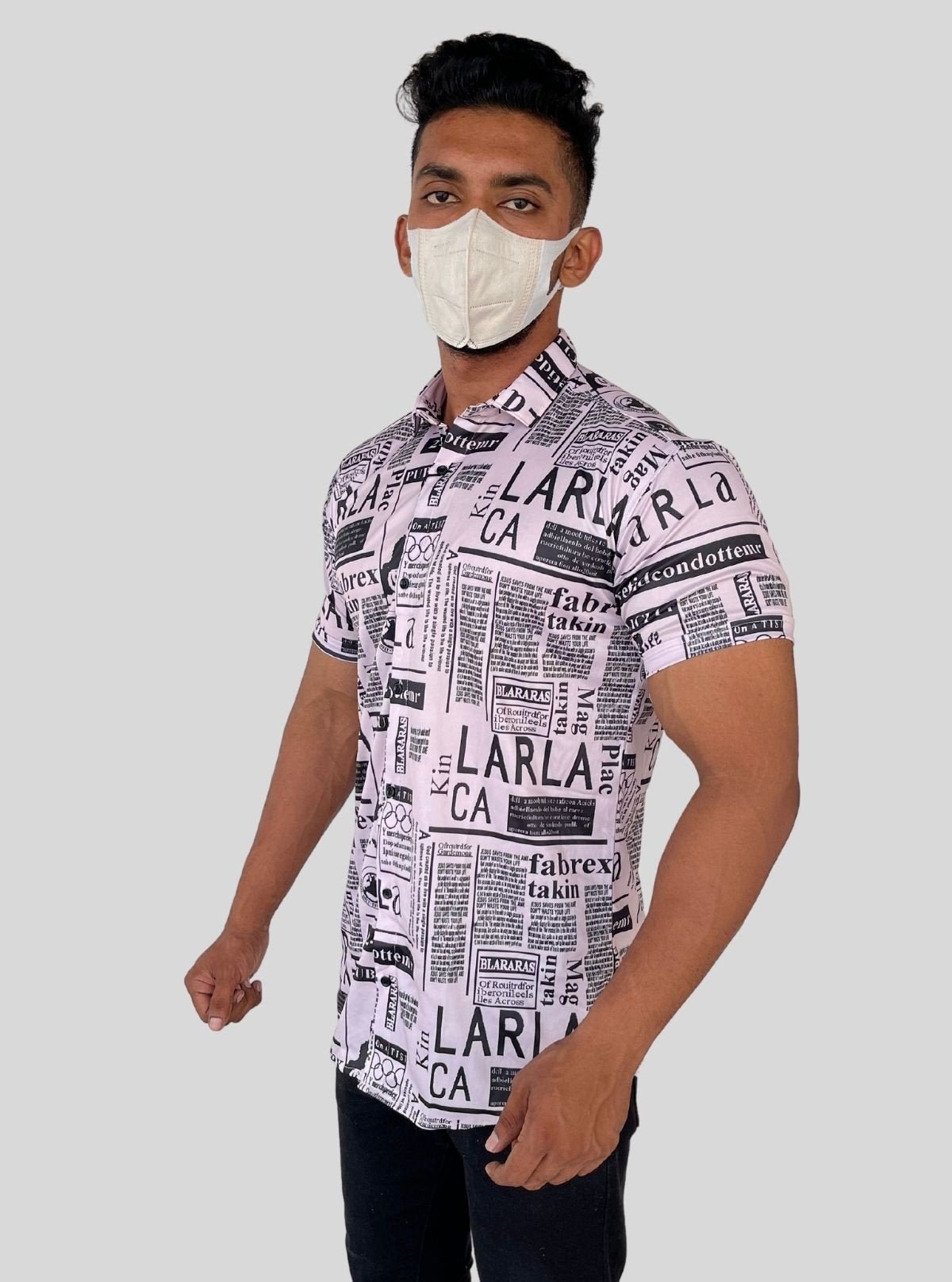 Men’s White Newspaper Print Poly Shirt – Trendy Slim Fit Casualwear by Boer & Fitch - Boer and Fitch