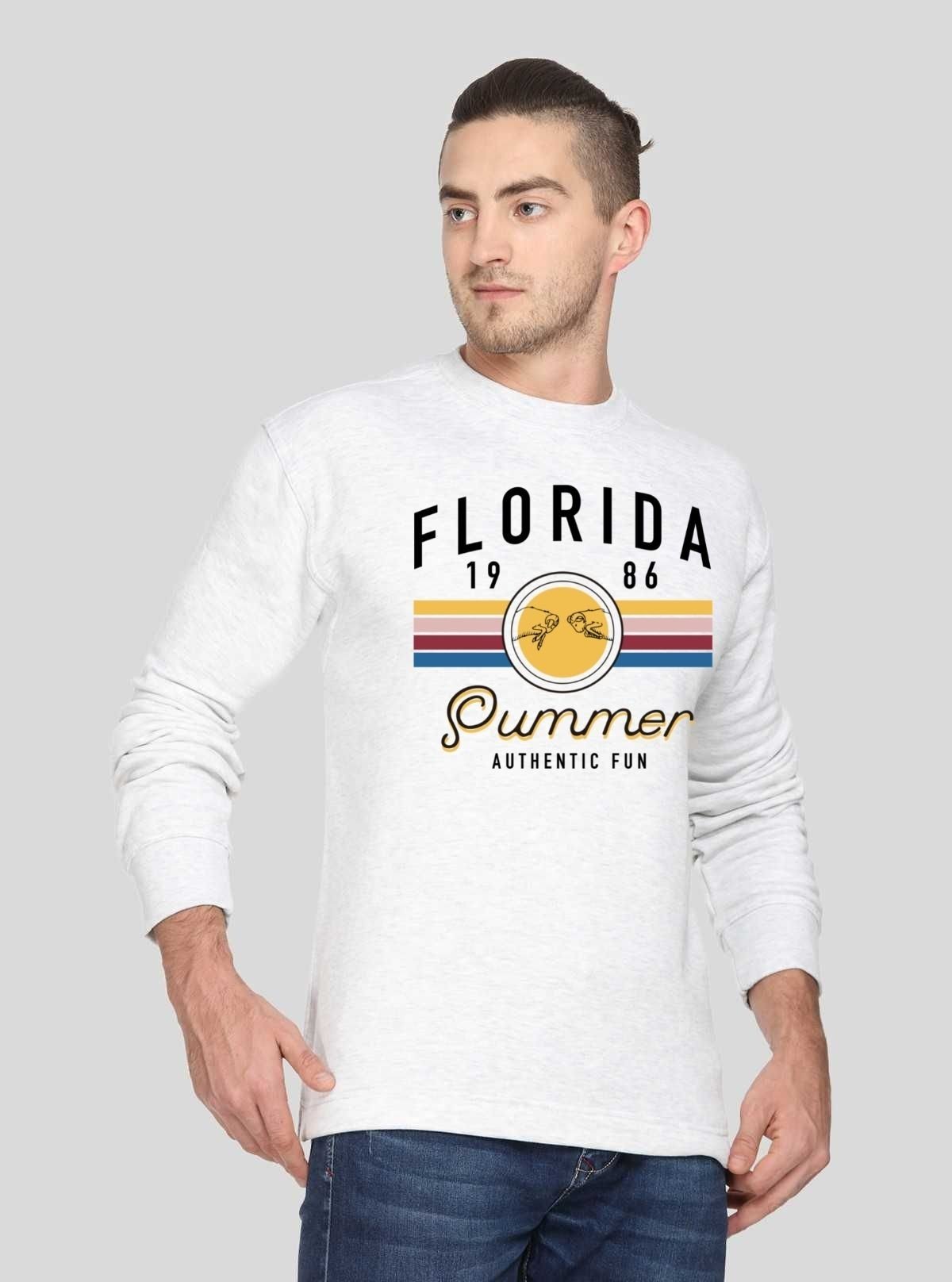 Men’s White Printed Fleece Sweatshirt – Bold Print, Cozy Feel & Style - Boer and Fitch