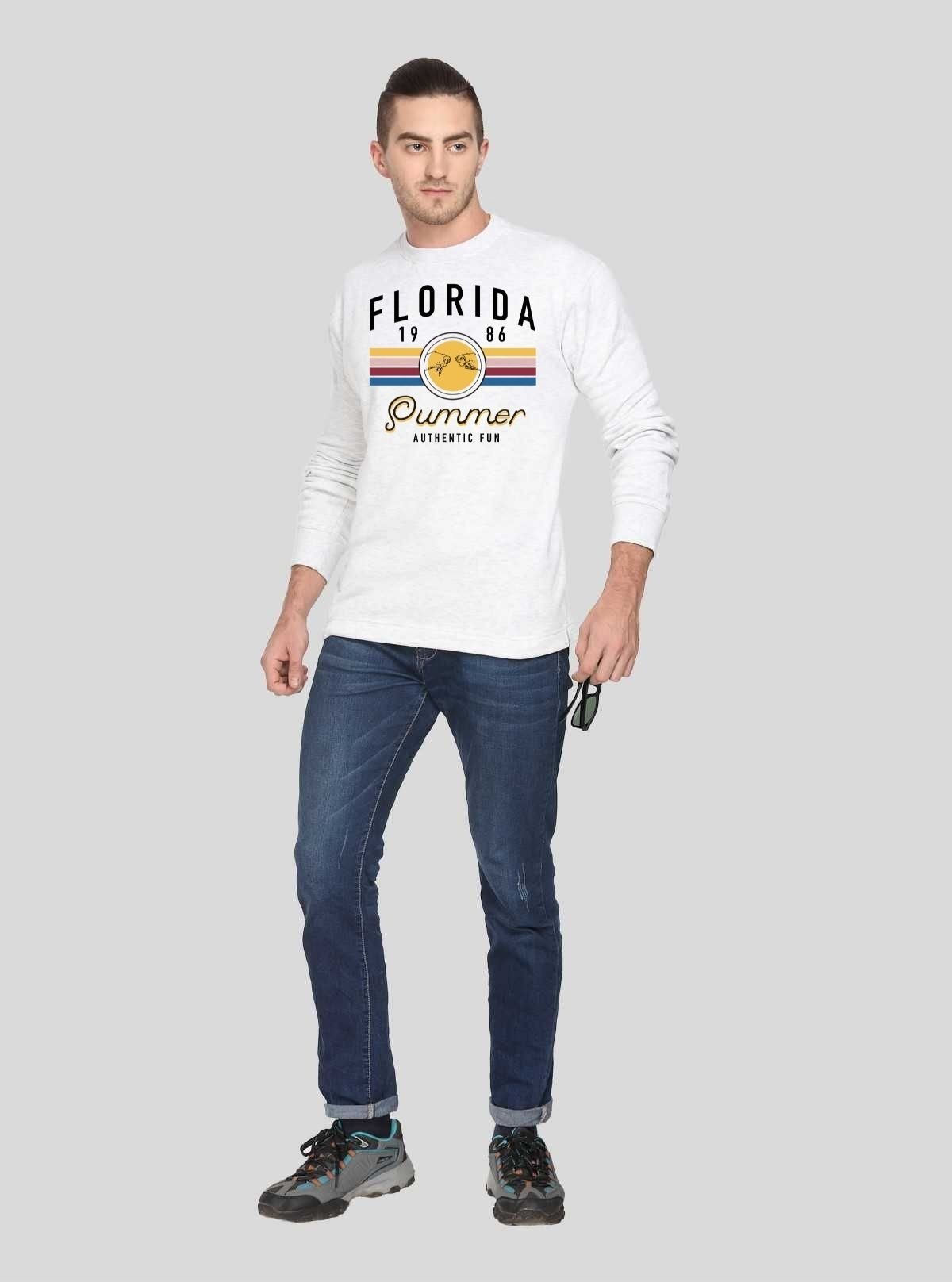 Men’s White Printed Fleece Sweatshirt – Bold Print, Cozy Feel & Style - Boer and Fitch