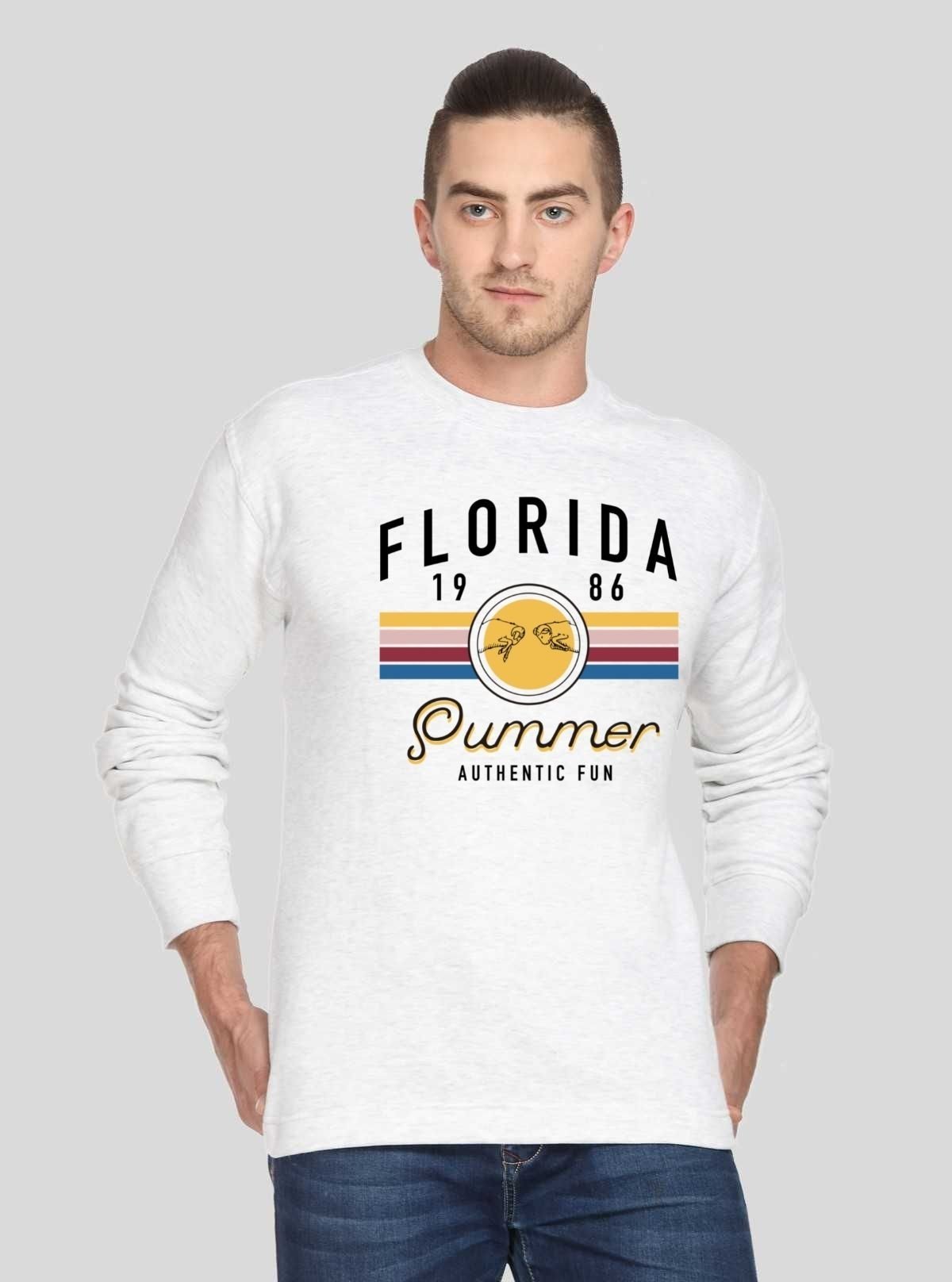 Men’s White Printed Fleece Sweatshirt – Bold Print, Cozy Feel & Style - Boer and Fitch