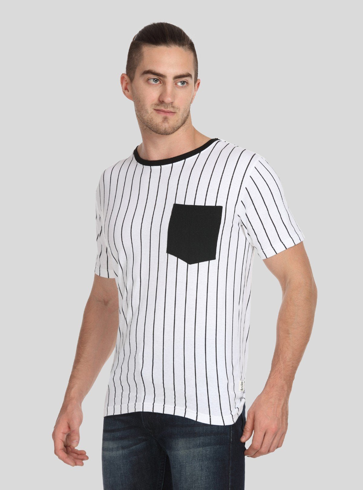 Men’s White Striped T-Shirt with Patch Pocket – Smart & Stylish Everyday Wear - Boer and Fitch