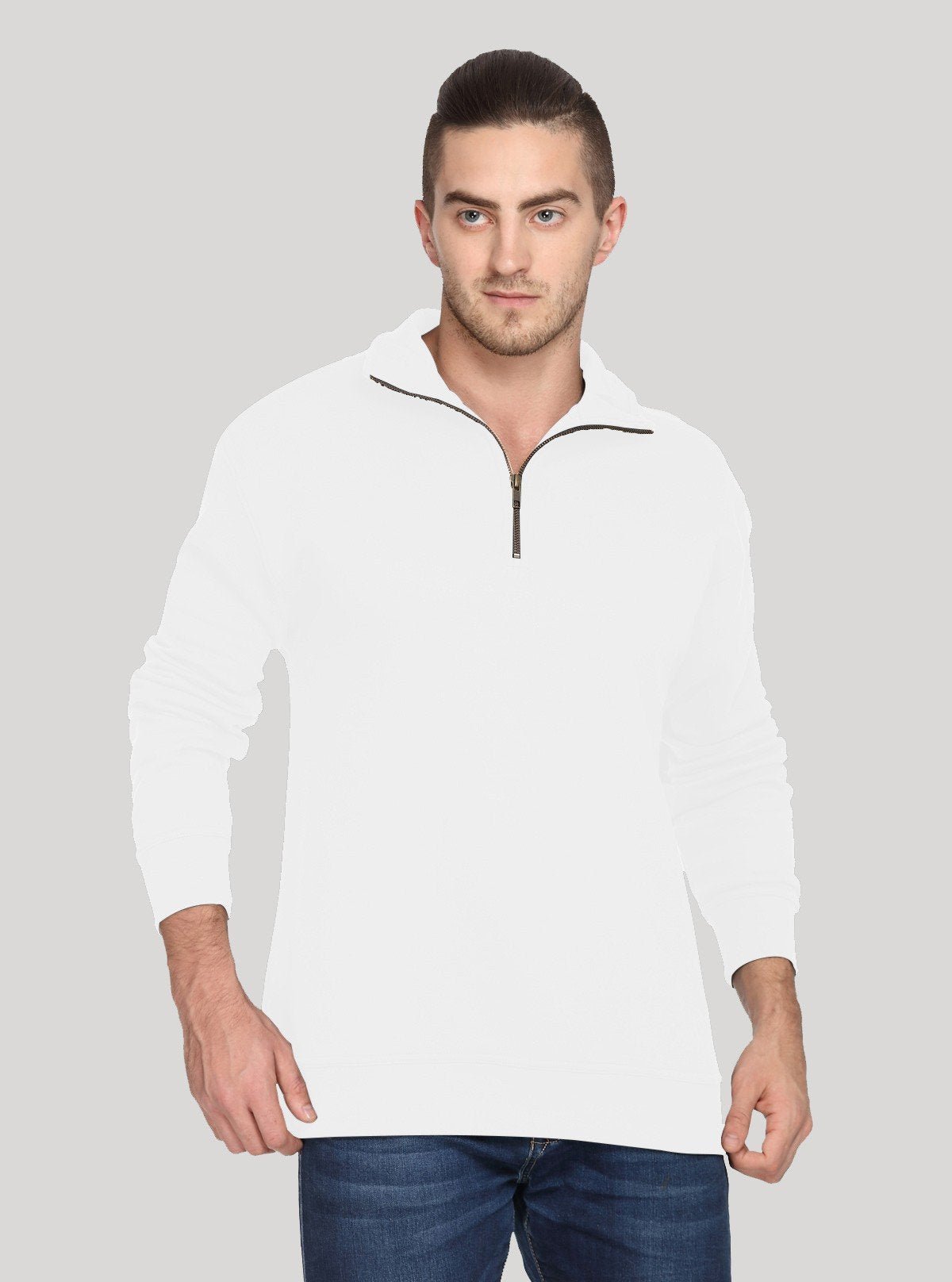 Men’s White Zipper Collar Cardigan – Timeless Elegance in Comfort - Boer and Fitch
