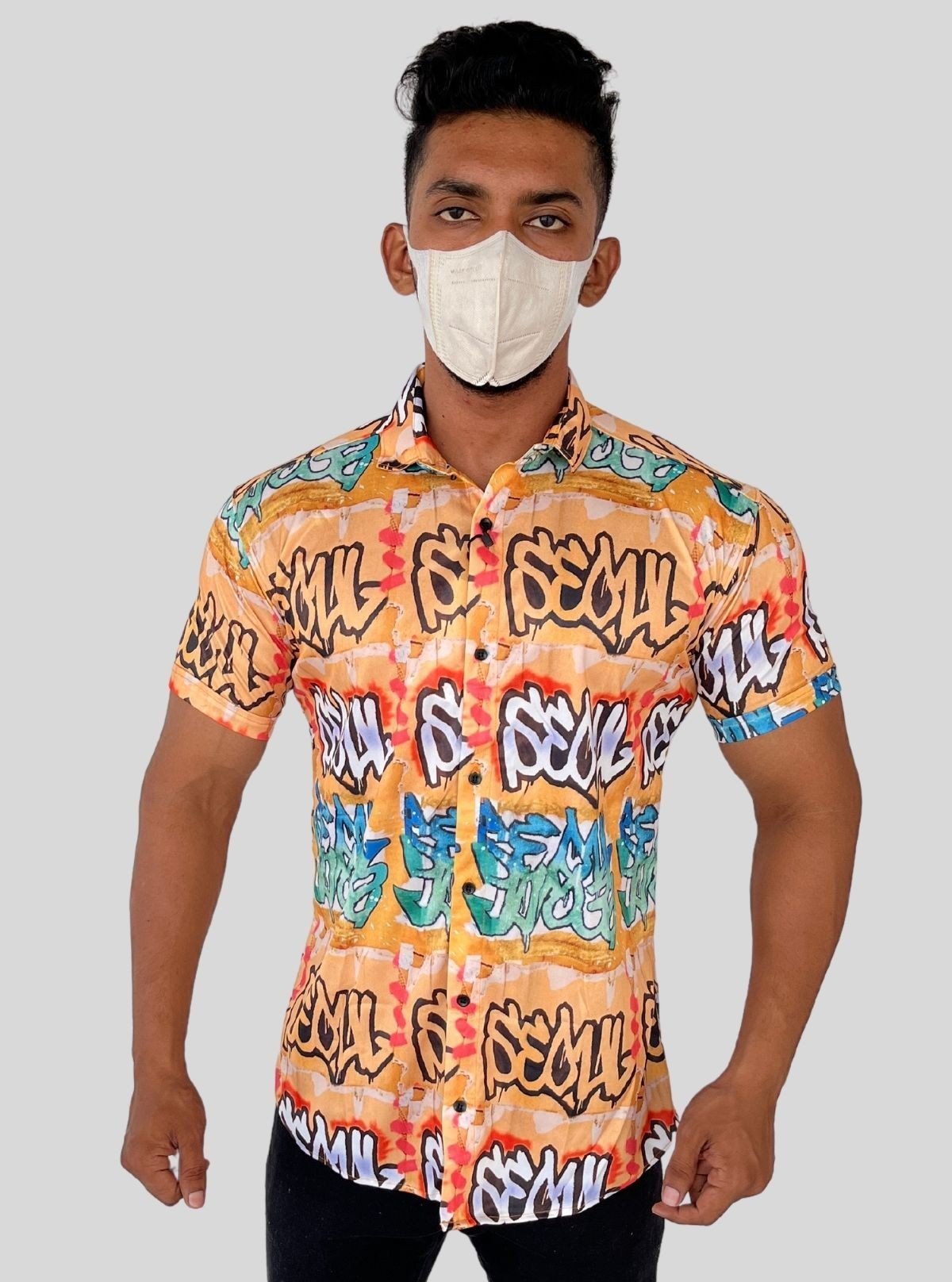 Men’s Yellow Seoul Graphic Print Shirt in Polyester Spun | Boer & Fitch - Boer and Fitch