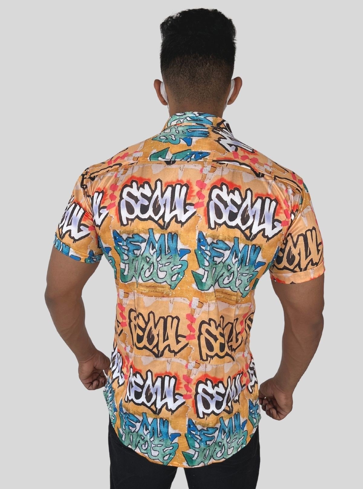 Men’s Yellow Seoul Graphic Print Shirt in Polyester Spun | Boer & Fitch - Boer and Fitch