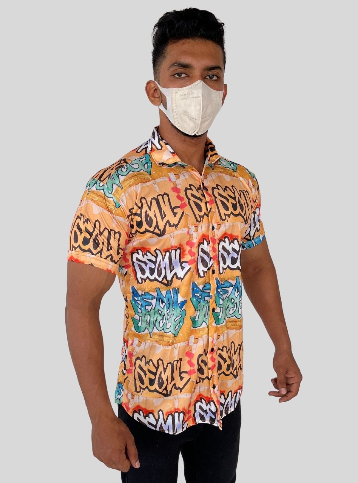 Men’s Yellow Seoul Graphic Print Shirt in Polyester Spun | Boer & Fitch - Boer and Fitch