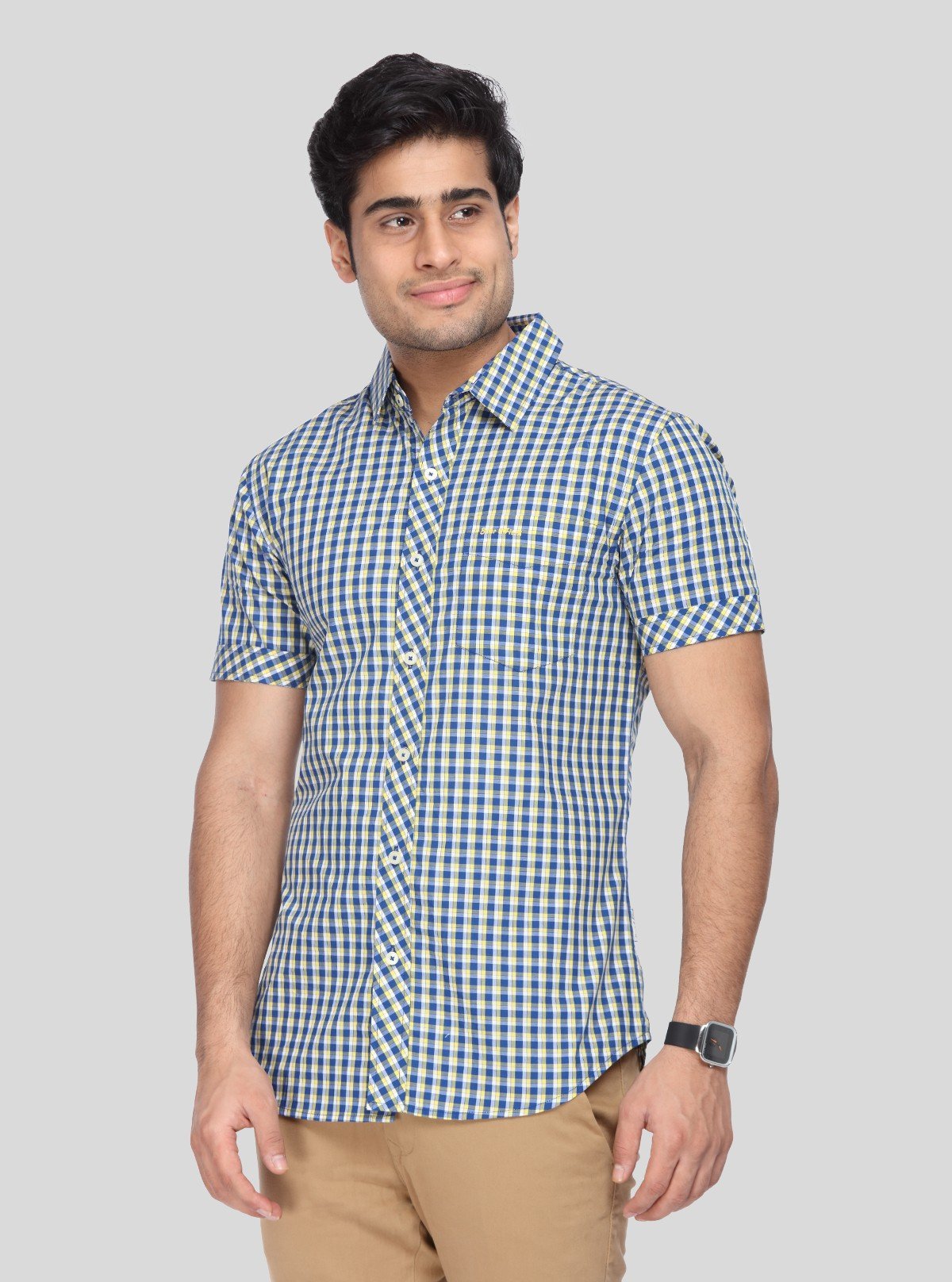 Men's Yellow Small Checked Half Sleeve Shirt – Fresh, Vibrant & Easygoing - Boer and Fitch