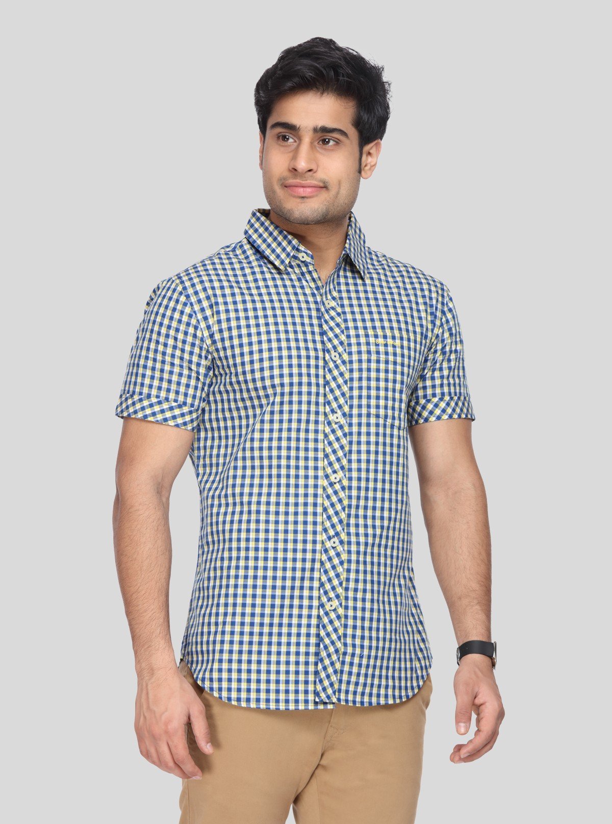Men's Yellow Small Checked Half Sleeve Shirt – Fresh, Vibrant & Easygoing - Boer and Fitch