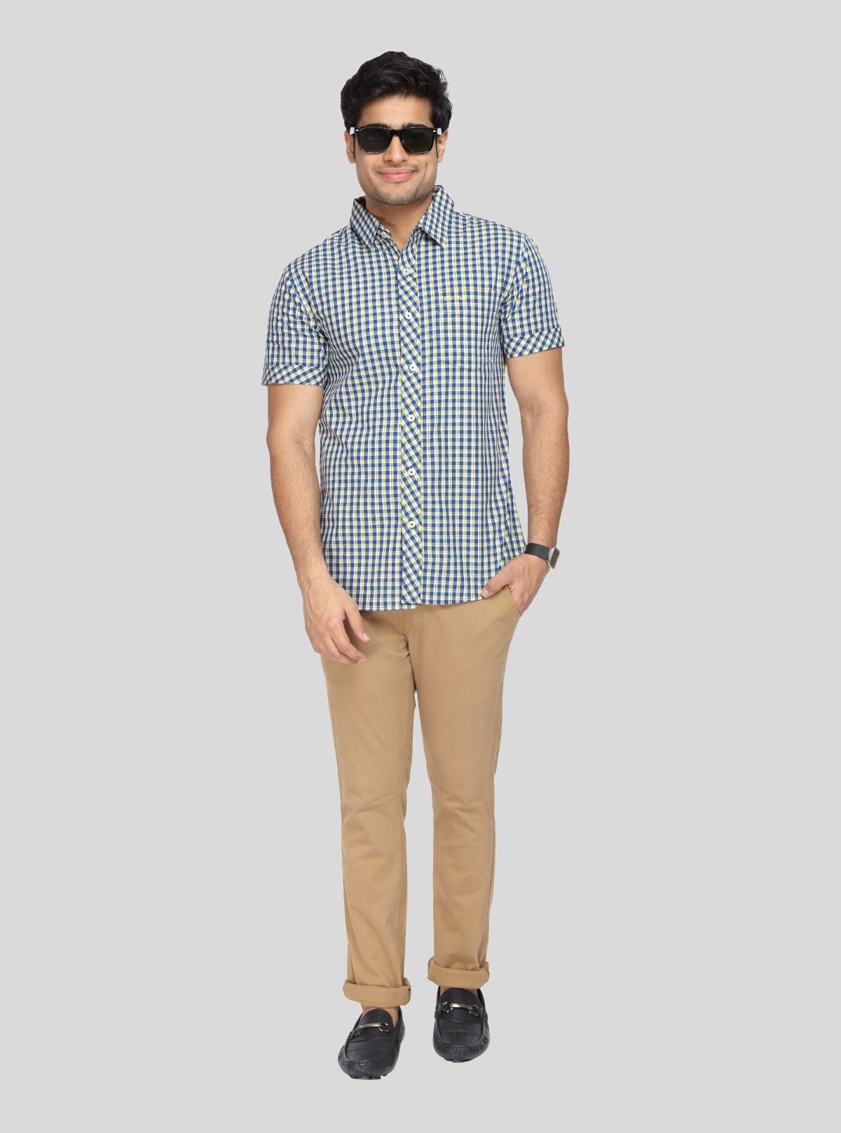 Men's Yellow Small Checked Half Sleeve Shirt – Fresh, Vibrant & Easygoing - Boer and Fitch