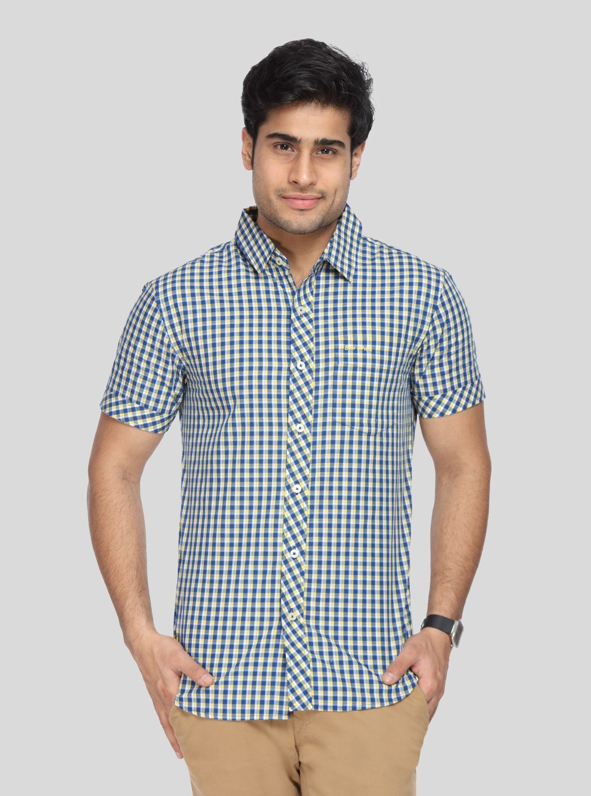 Men's Yellow Small Checked Half Sleeve Shirt – Fresh, Vibrant & Easygoing - Boer and Fitch