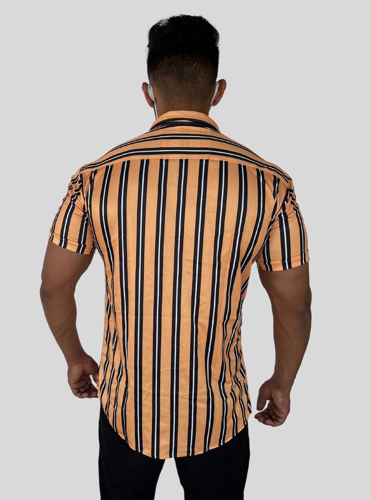 Men’s Yellow Vertical Striped Printed Poly Shirt – Modern Slim Fit by Boer & Fitch - Boer and Fitch