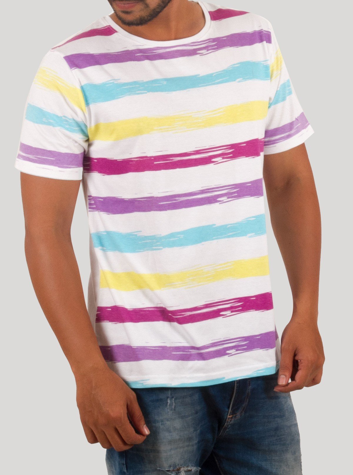 Multi - Color Striped Round Neck T-Shirt for Men – Boer and Fitch - Boer and Fitch