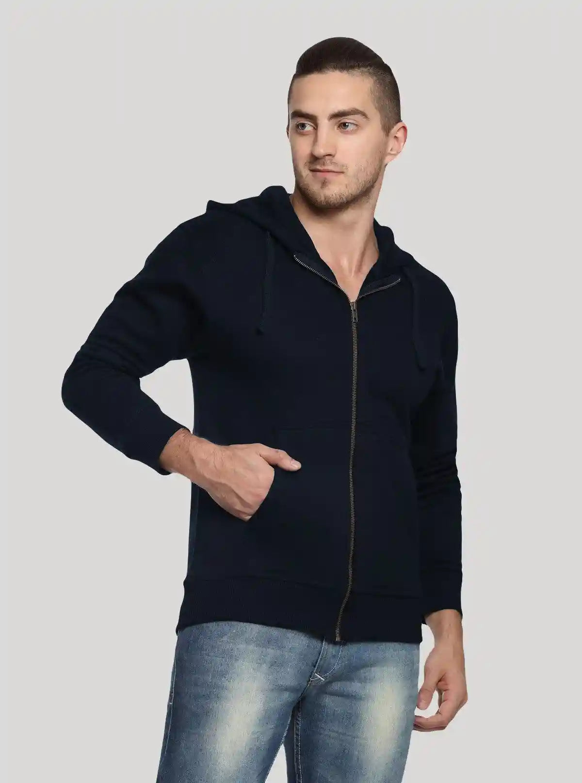 Men’s Navy Hooded Zipper Sweatshirt – Classic Zip-Up Everyday Essential | Buy Online at  Boer and Fitch