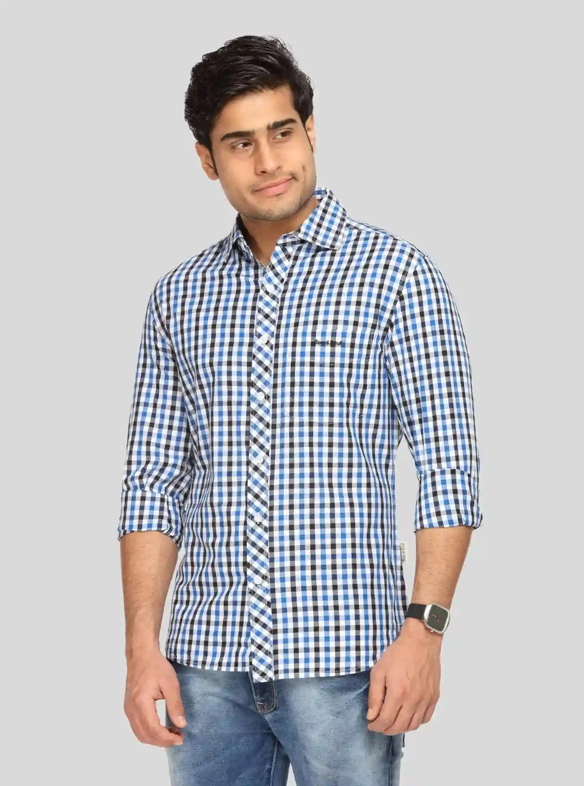Men's Black & Blue Checkered Shirt – Bold, Classic & Everyday Essential | Buy Online at  Boer and Fitch